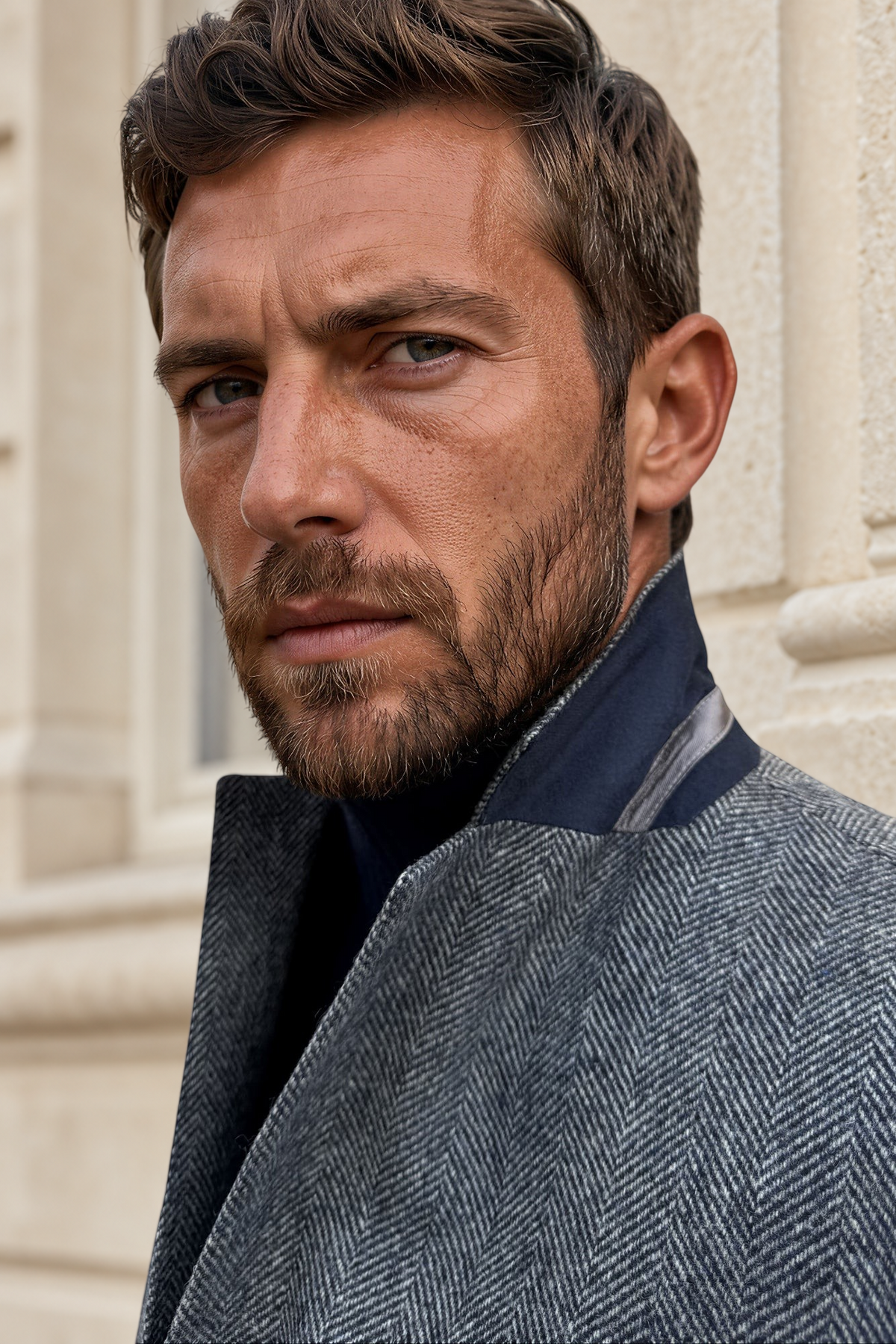 Veste Goal en laine vierge Angelico à chevrons - Jean / Gris-VESTE BLAZER HOMME-Curling-Paris