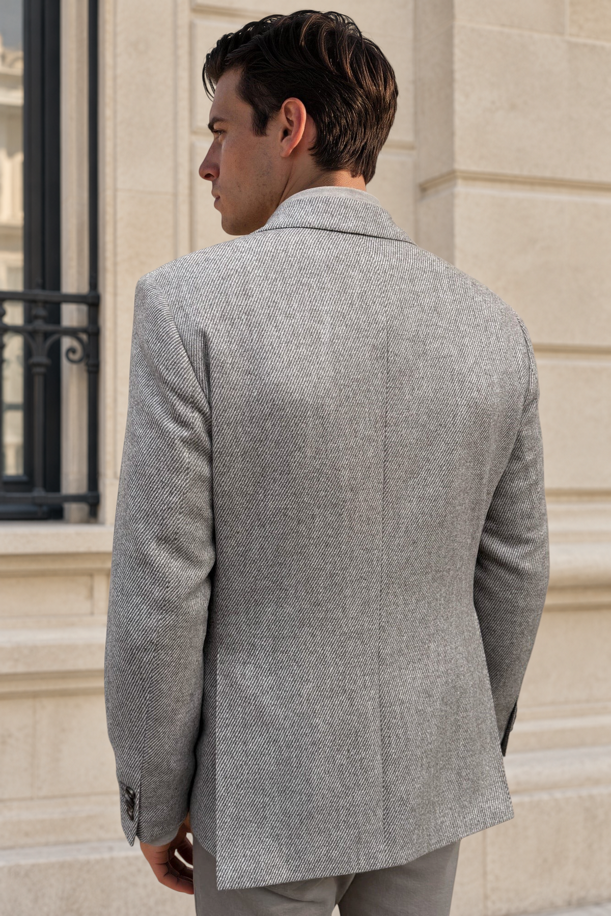 Veste Goal en laine vierge & cachemire Bottoli diagonale - Taupe-VESTE BLAZER HOMME-Curling-Paris