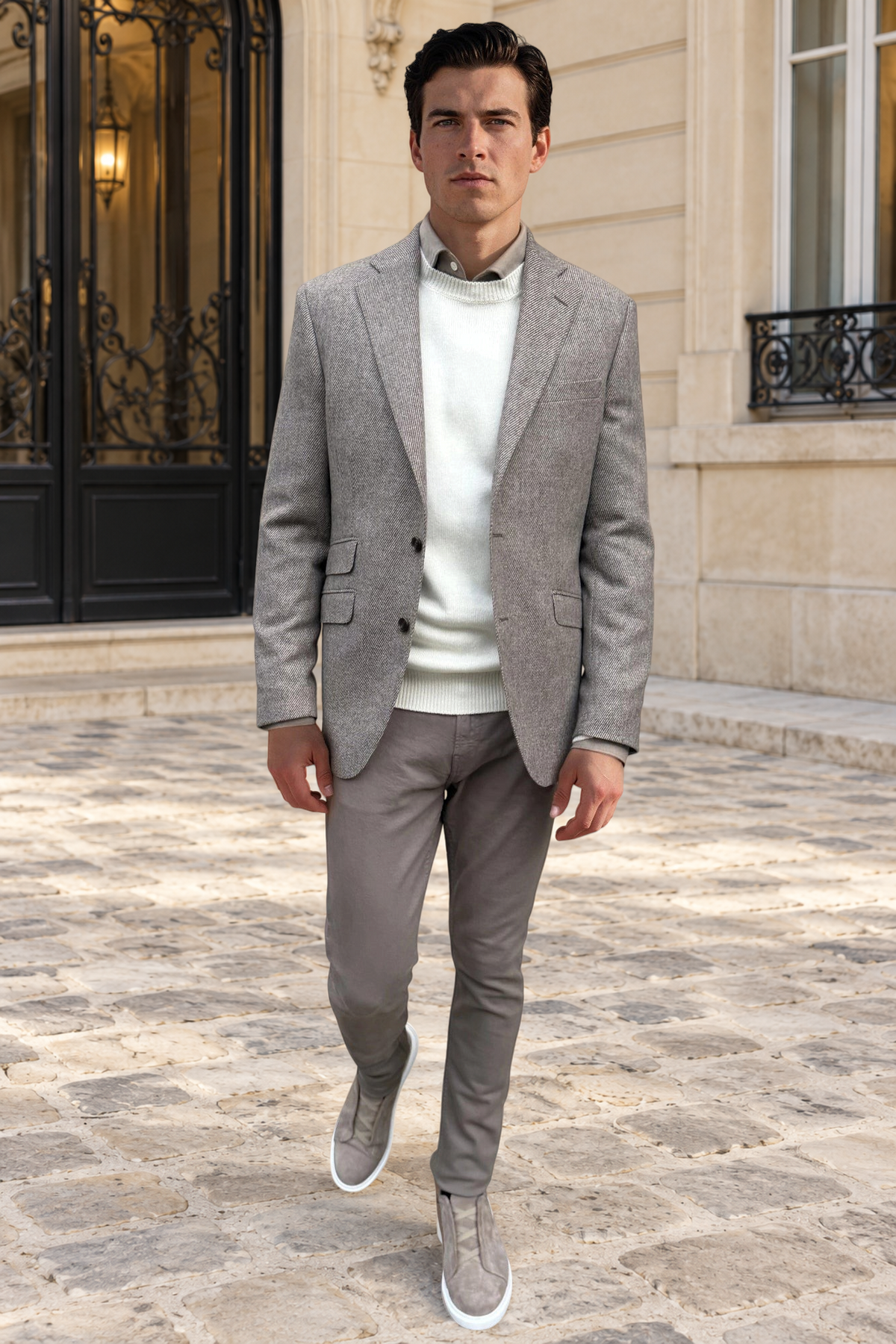 Veste Goal en laine vierge & cachemire Bottoli diagonale - Taupe-VESTE BLAZER HOMME-Curling-Paris