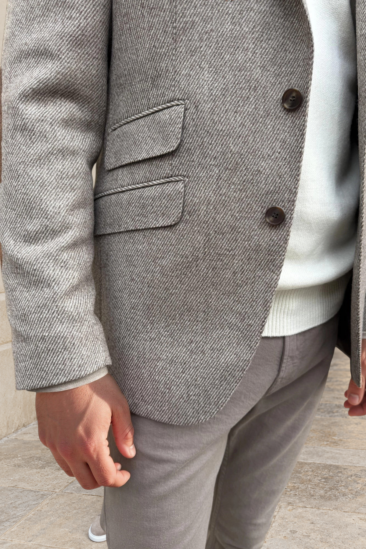 Veste Goal en laine vierge & cachemire Bottoli diagonale - Taupe-VESTE BLAZER HOMME-Curling-Paris