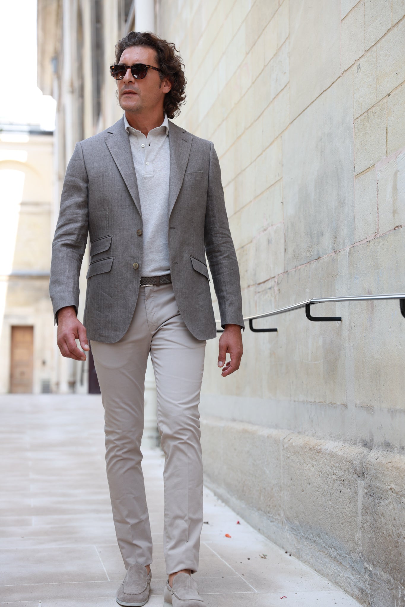 Veste Goal en lin Angelico - Chevron Taupe-VESTE BLAZER HOMME-Curling-Paris