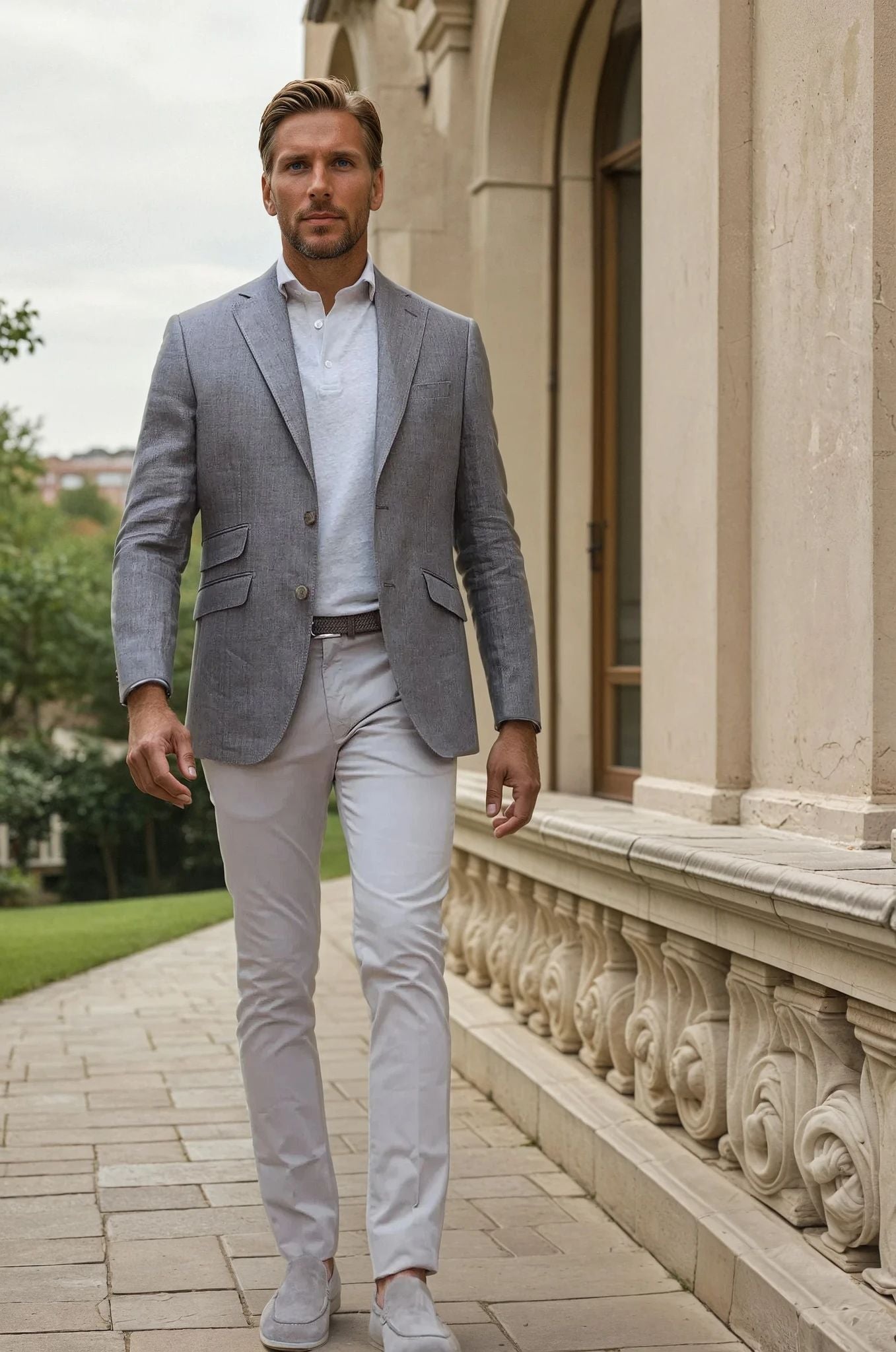 Veste Goal en lin Angelico - Chevron Taupe-VESTE BLAZER HOMME-Curling-Paris