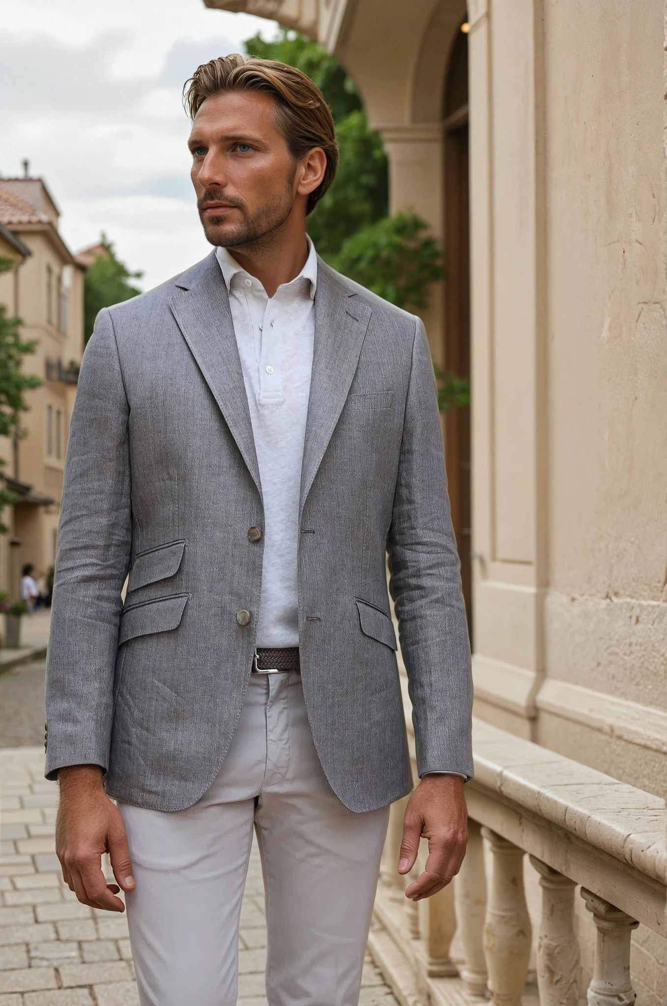 Veste Goal en lin Angelico - Chevron Taupe-VESTE BLAZER HOMME-Curling-Paris