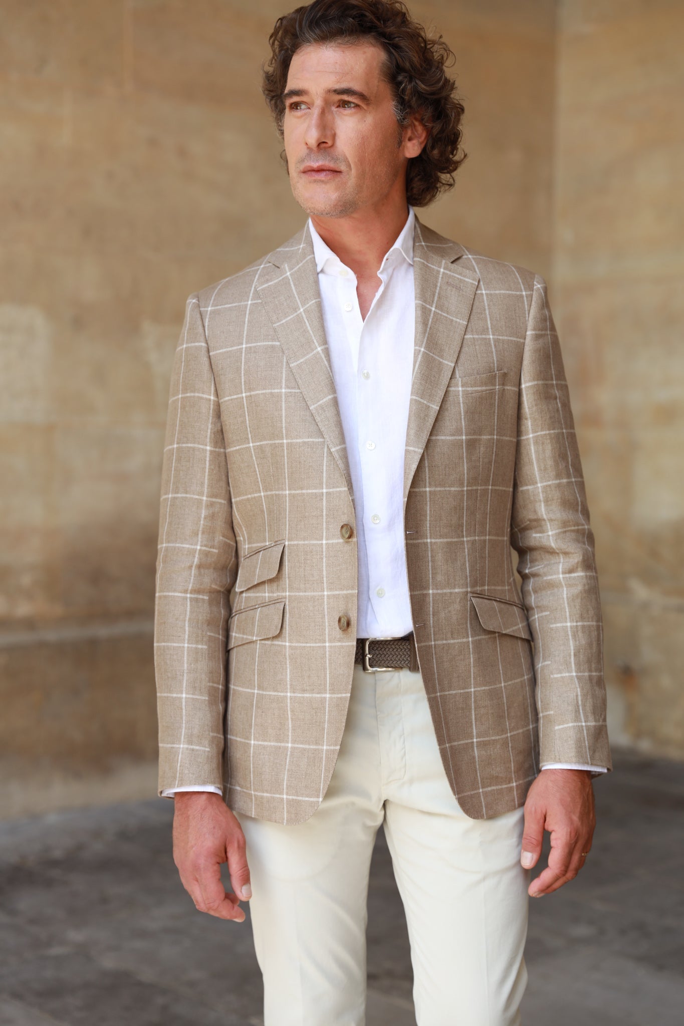 Veste Goal en lin à carreaux Angelico - Beige-VESTE BLAZER HOMME-Curling-Paris