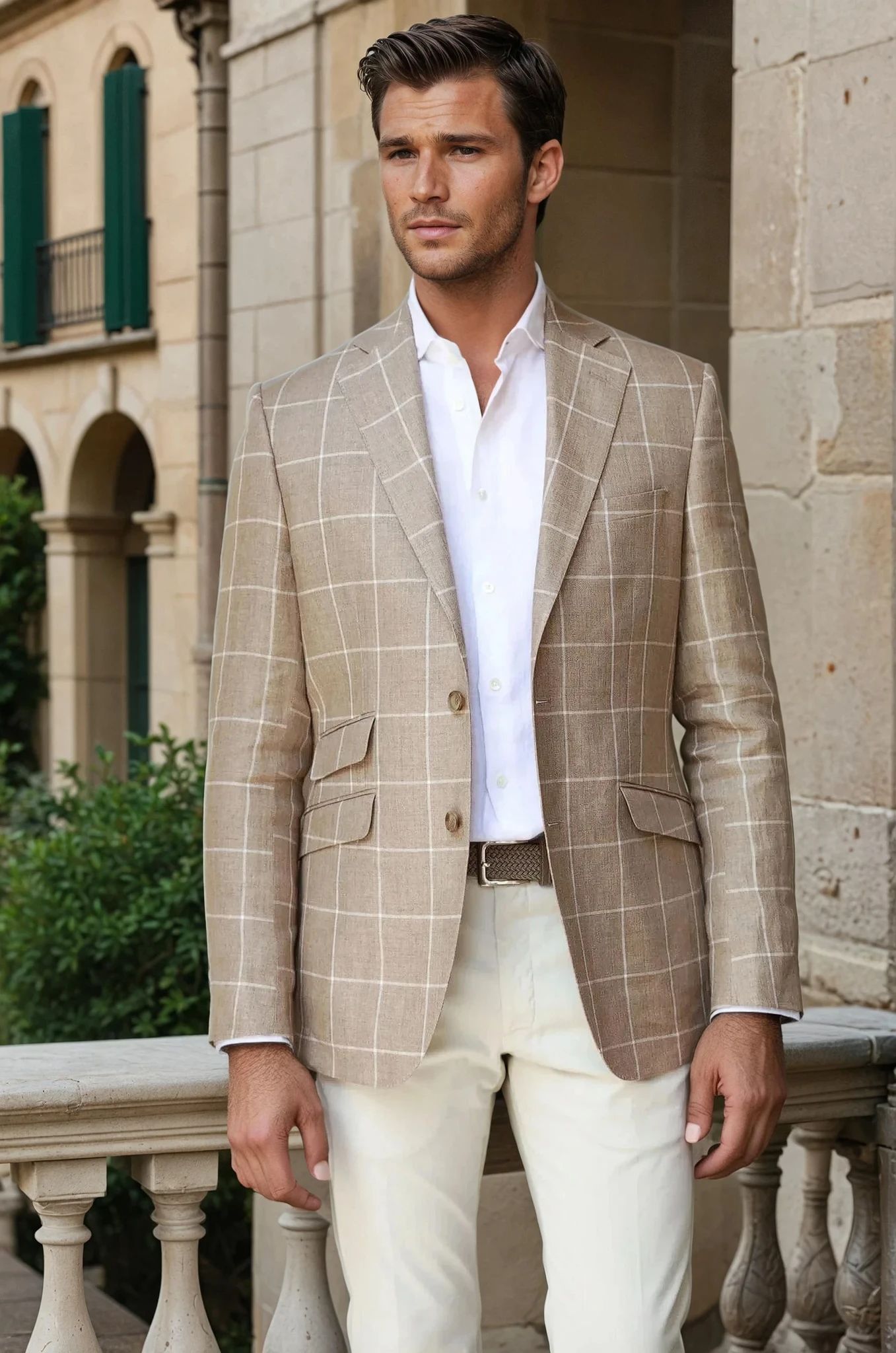 Veste Goal en lin à carreaux Angelico - Beige-VESTE BLAZER HOMME-Curling-Paris