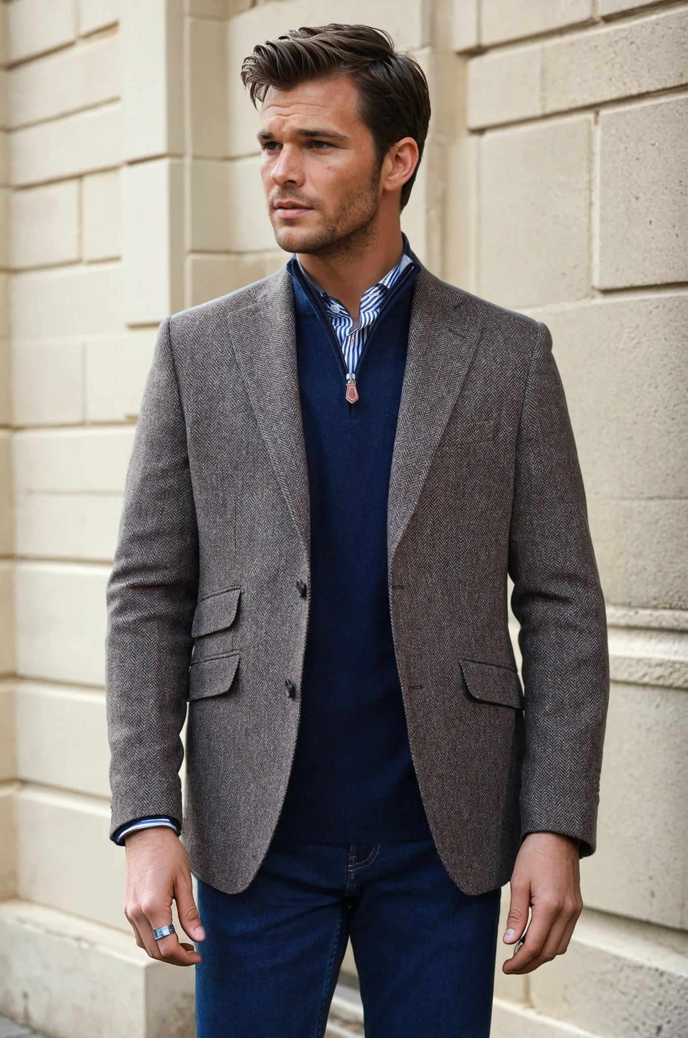 Veste Goal pure laine - Chevron marron-VESTE BLAZER HOMME-Curling-Paris