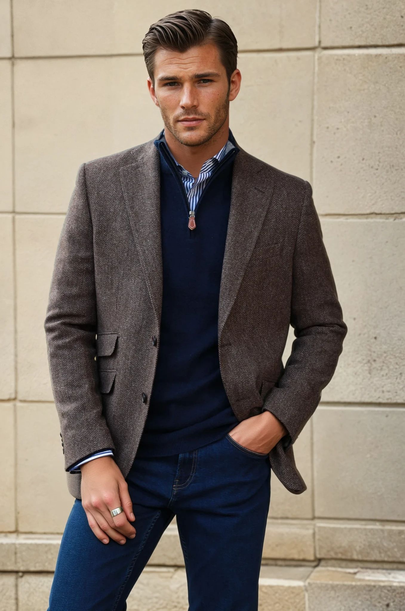 Veste Goal pure laine - Chevron marron-VESTE BLAZER HOMME-Curling-Paris