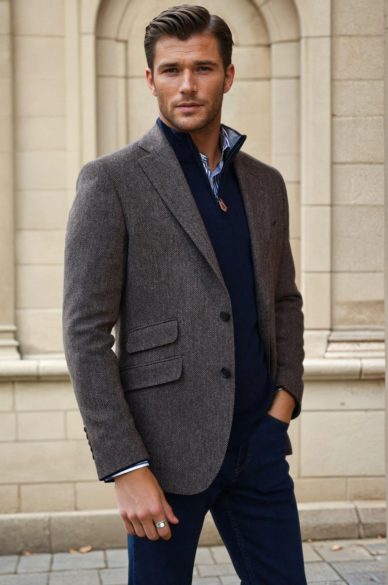 Veste Goal pure laine - Chevron marron-VESTE BLAZER HOMME-Curling-Paris