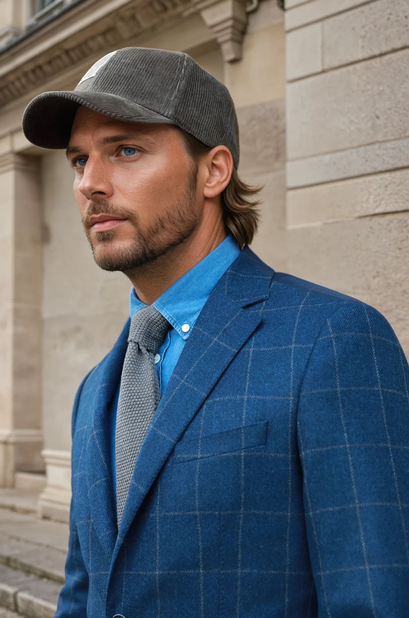 Veste Goal pure laine avec coudières - Carreaux Bleu-VESTE BLAZER HOMME-Curling-Paris
