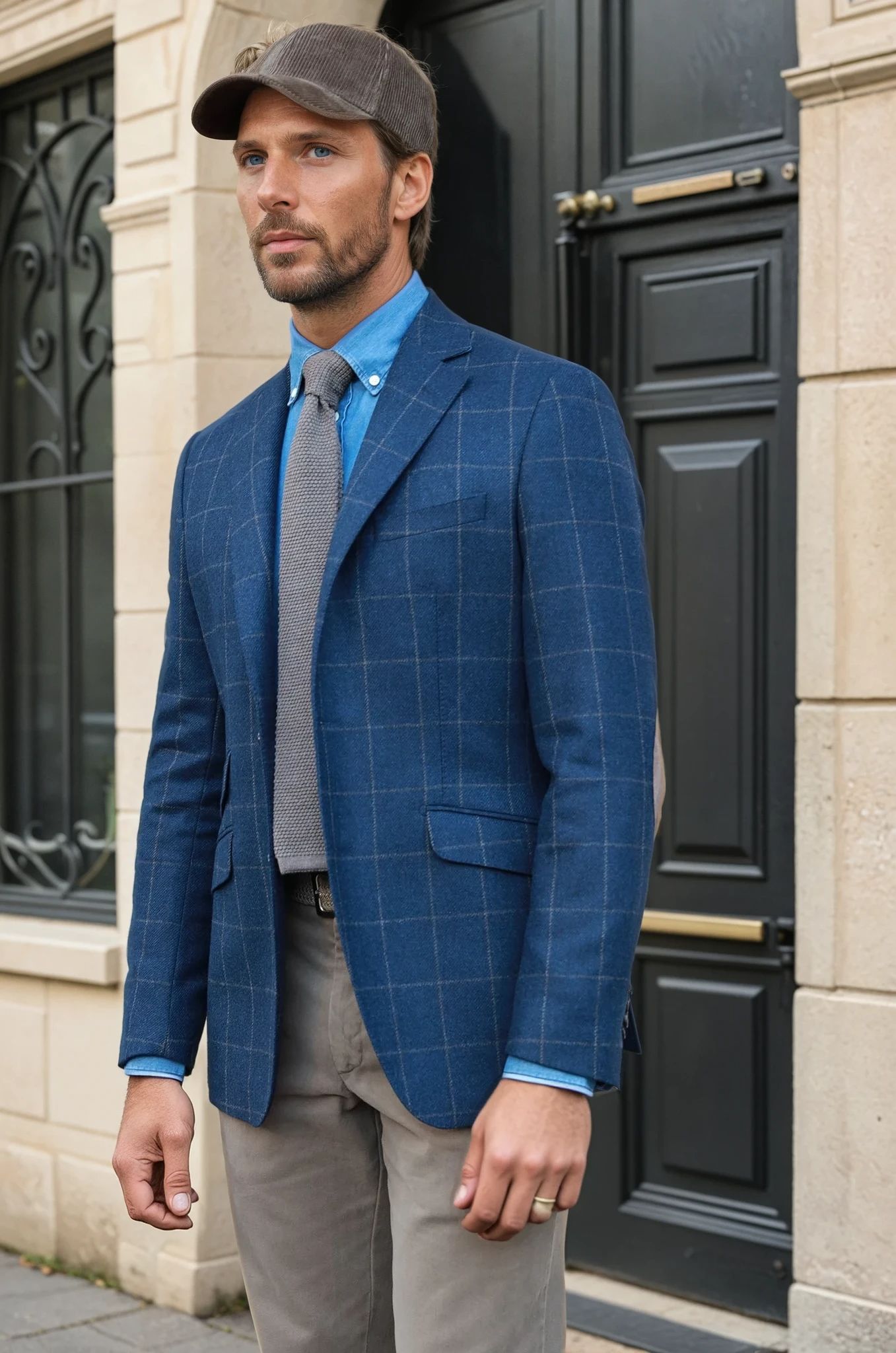 Veste Goal pure laine avec coudières - Carreaux Bleu-VESTE BLAZER HOMME-Curling-Paris