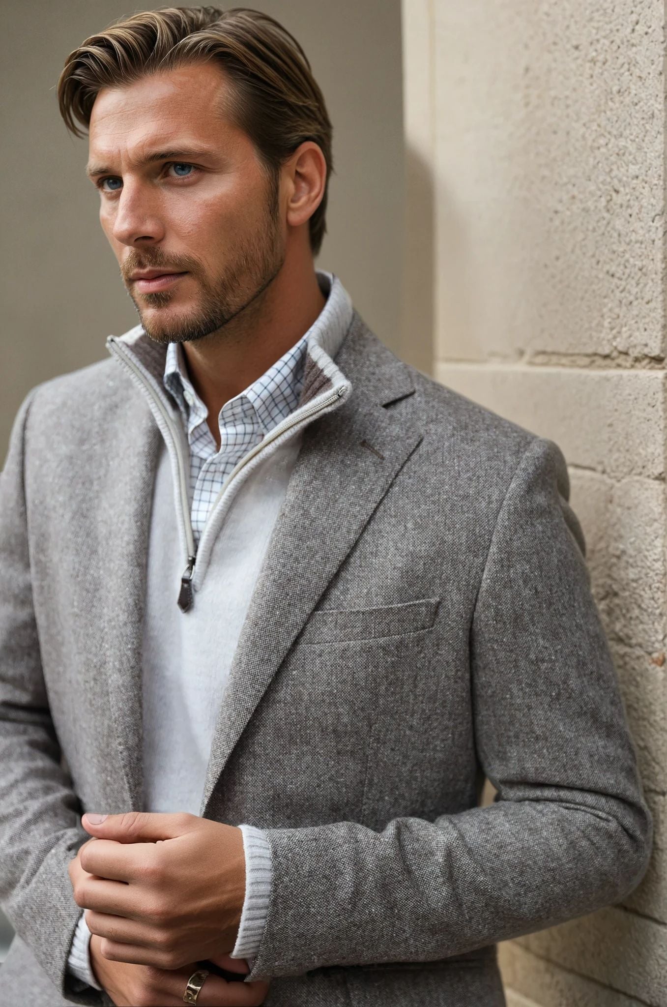 Veste Goal pure laine en tweed - Beige-VESTE BLAZER HOMME-Curling-Paris