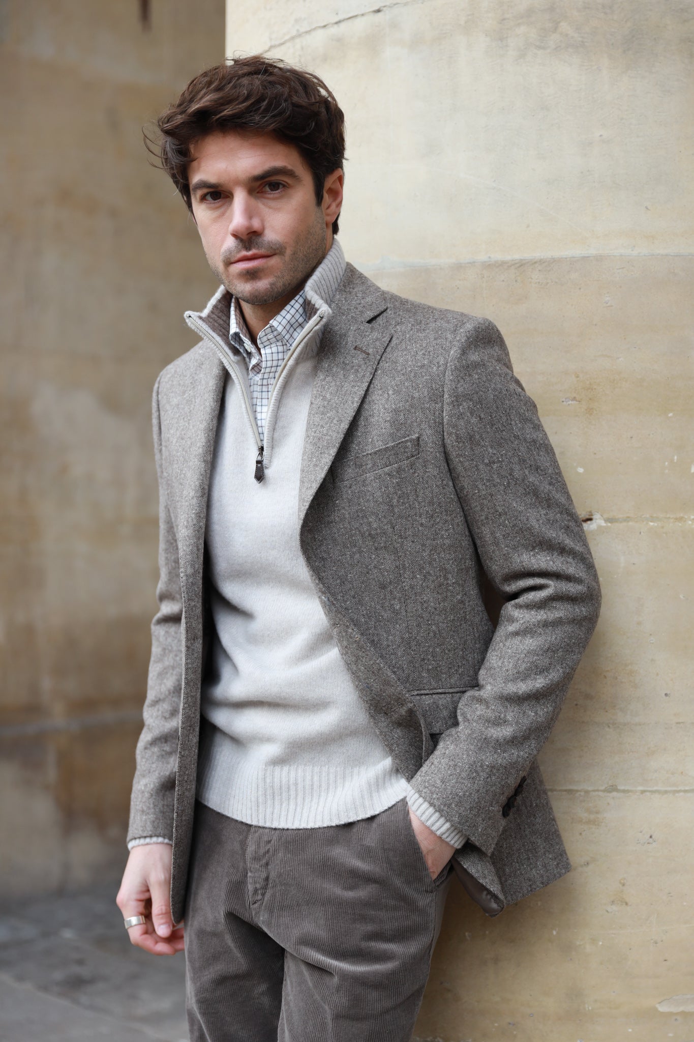 Veste Goal pure laine en tweed - Beige-VESTE BLAZER HOMME-Curling-Paris