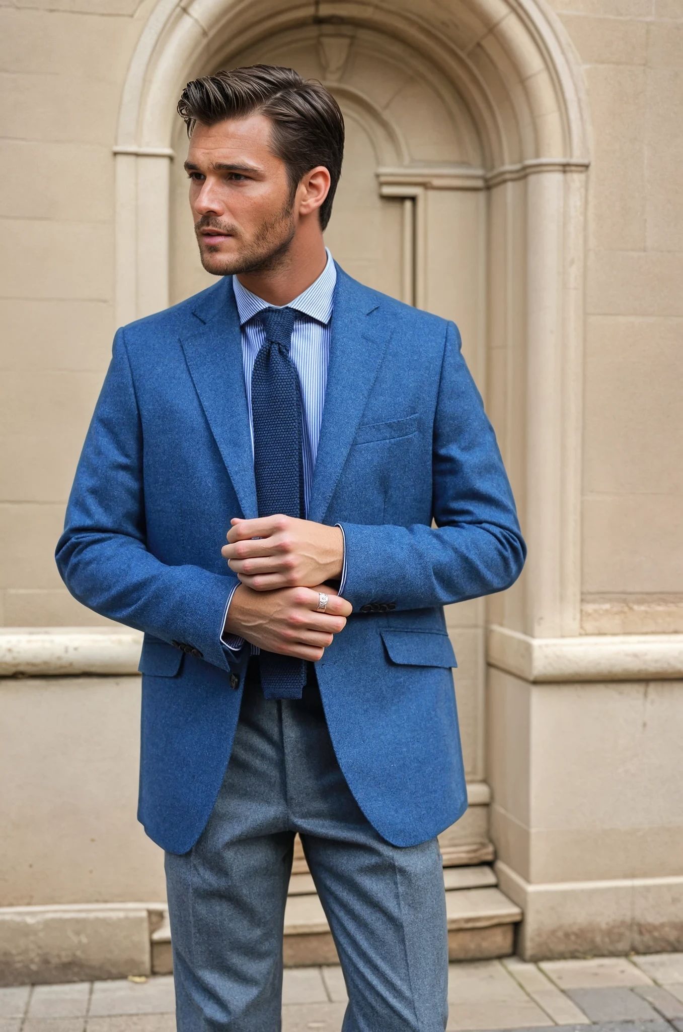 Veste Goal pure laine en tweed - Bleu Jean-VESTE BLAZER HOMME-Curling-Paris
