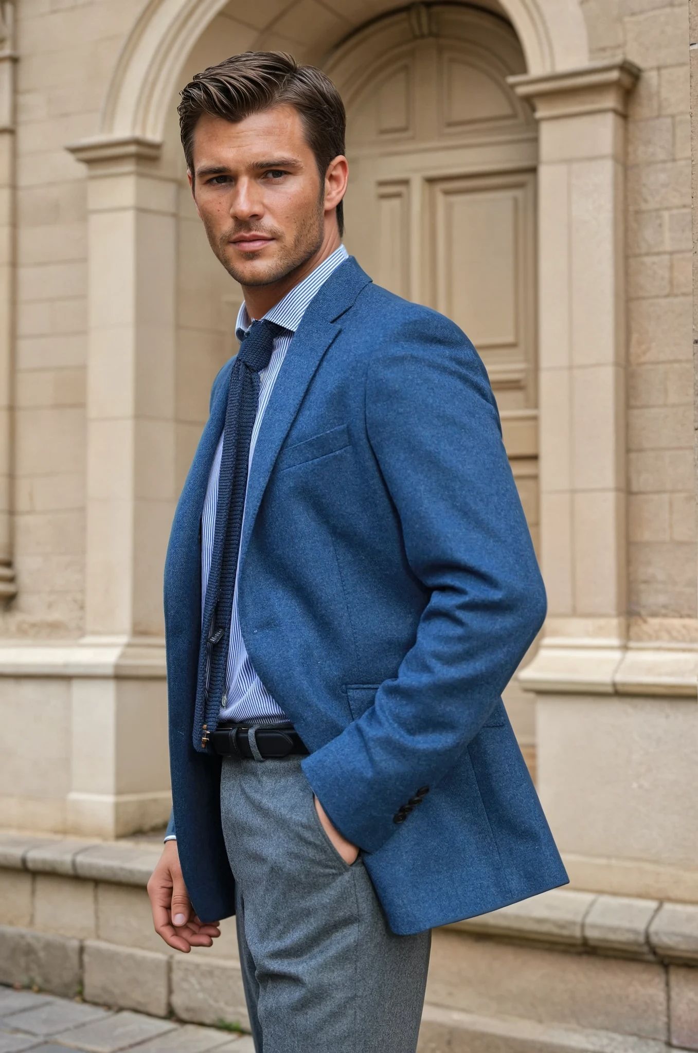 Veste Goal pure laine en tweed - Bleu Jean-VESTE BLAZER HOMME-Curling-Paris