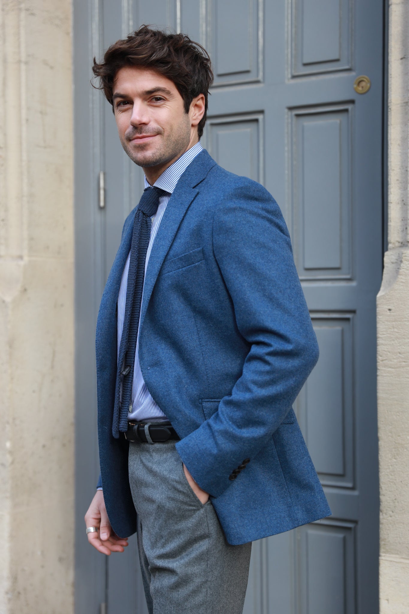 Veste Goal pure laine en tweed - Bleu Jean-VESTE BLAZER HOMME-Curling-Paris