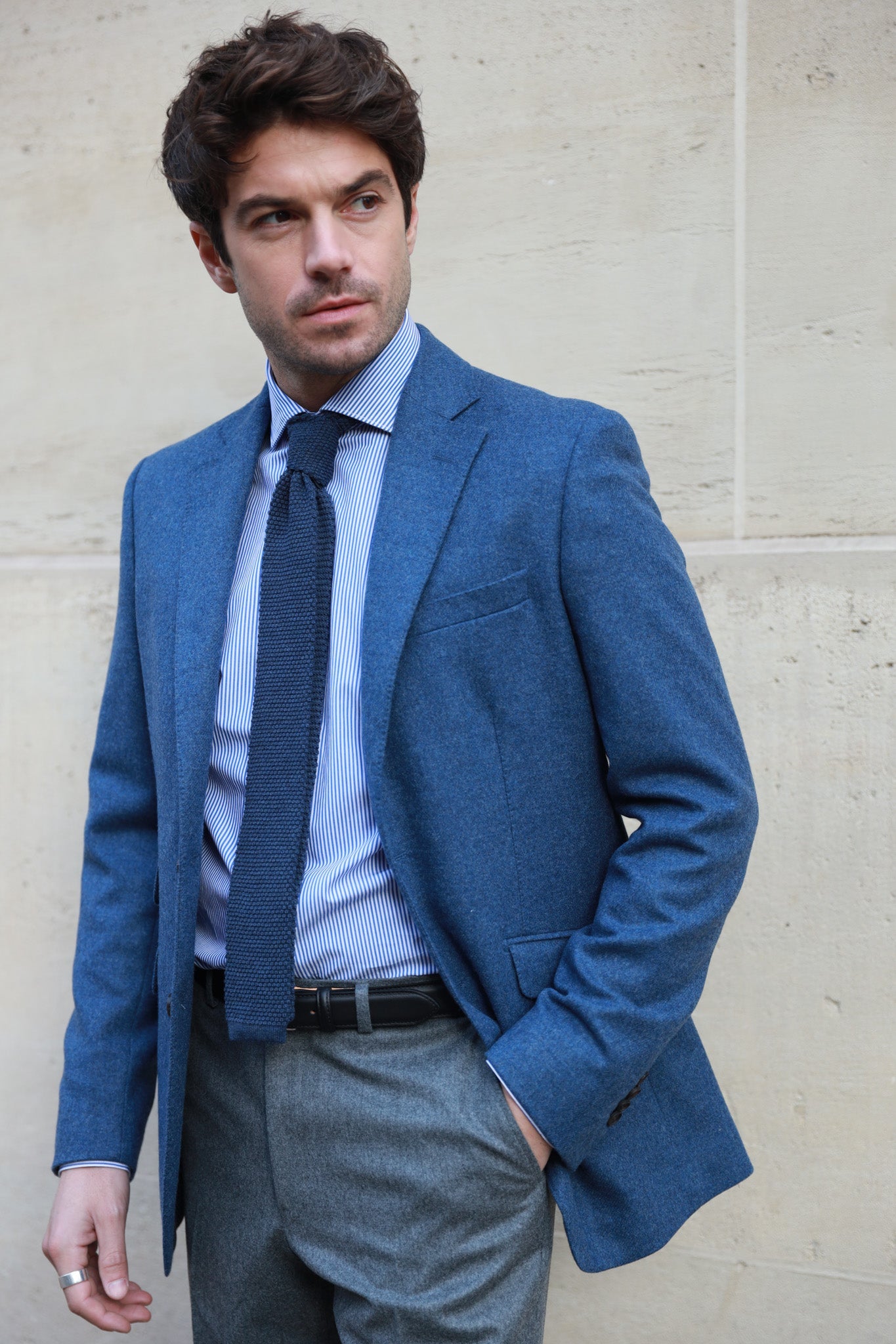 Veste Goal pure laine en tweed - Bleu Jean-VESTE BLAZER HOMME-Curling-Paris