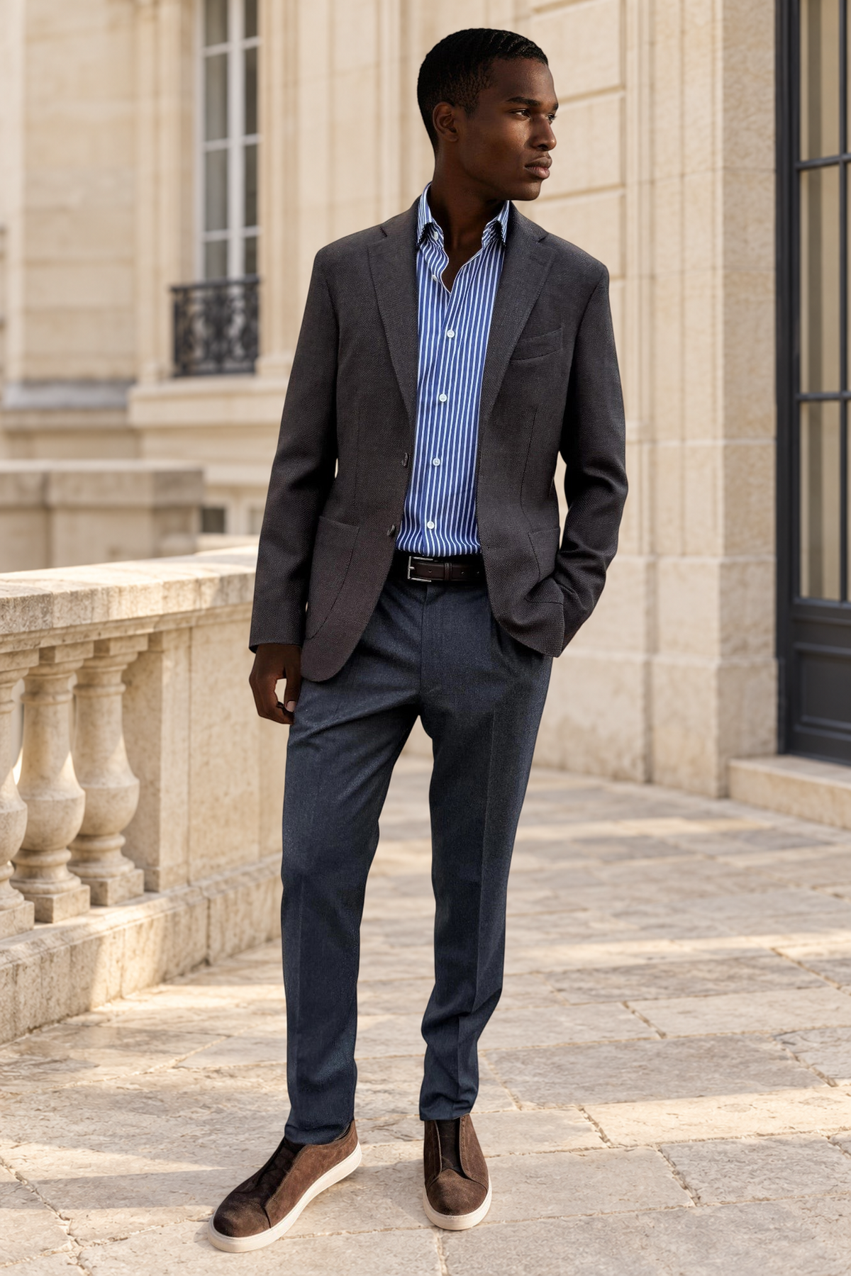 Veste Gostev en laine vierge nattée Angelico - Marron-VESTE BLAZER HOMME-Curling-Paris