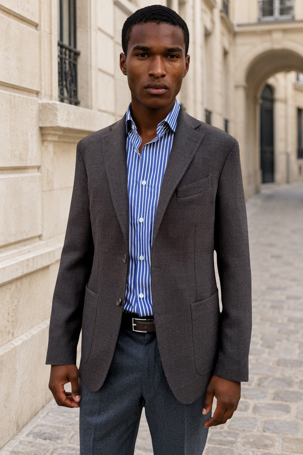 Veste Gostev en laine vierge nattée Angelico - Marron-VESTE BLAZER HOMME-Curling-Paris