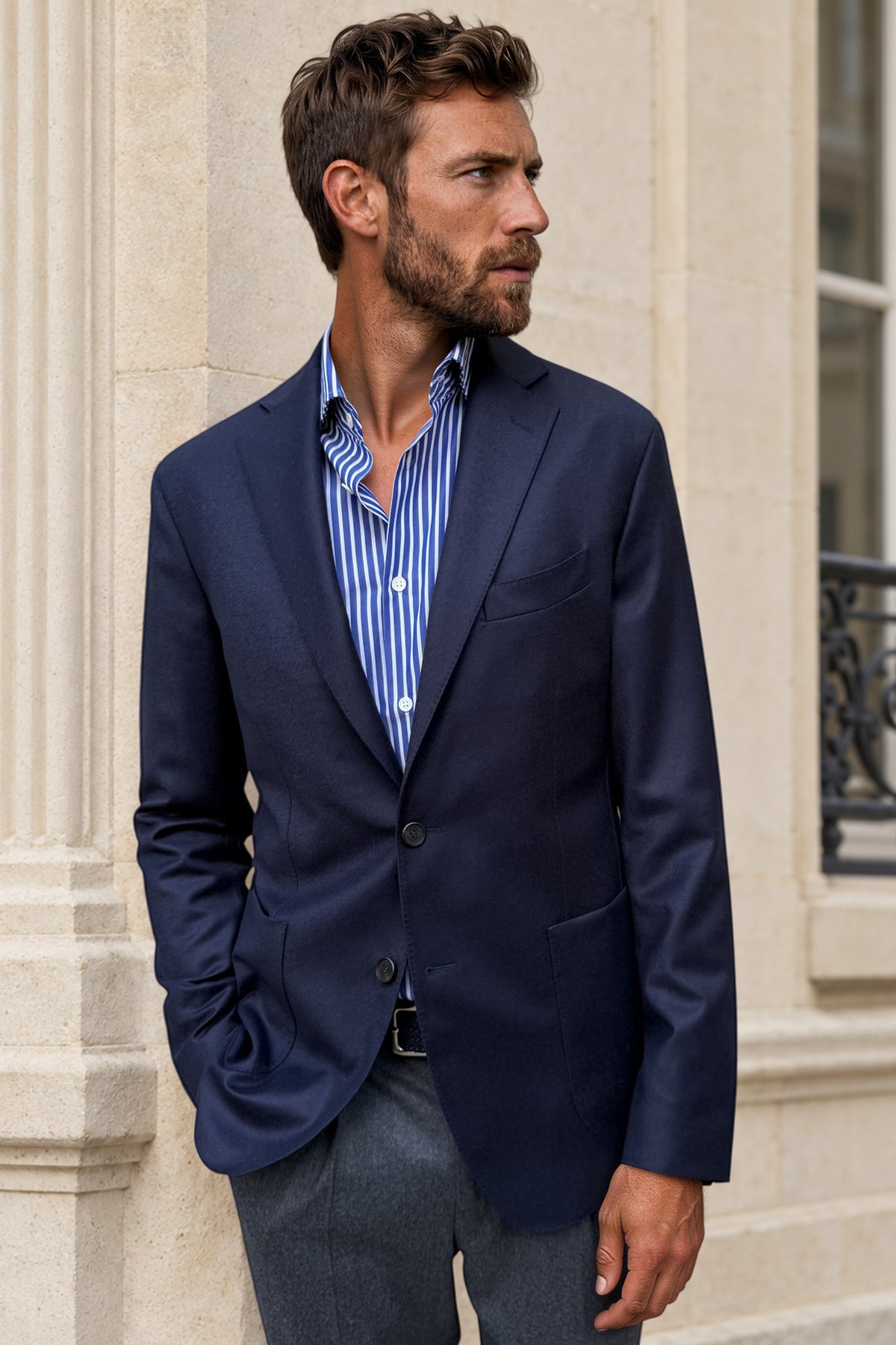 Veste Gostev tissu en laine et cachemire Loro Piana - Marine-VESTE BLAZER HOMME-Curling-Paris