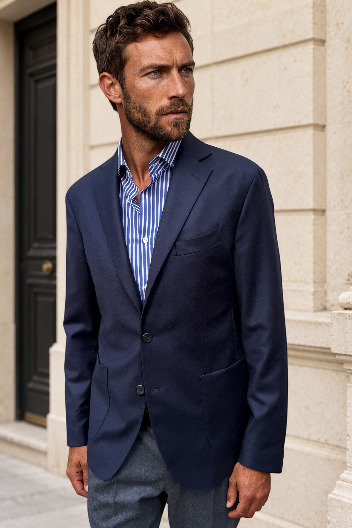 Veste Gostev tissu en laine et cachemire Loro Piana - Marine-VESTE BLAZER HOMME-Curling-Paris