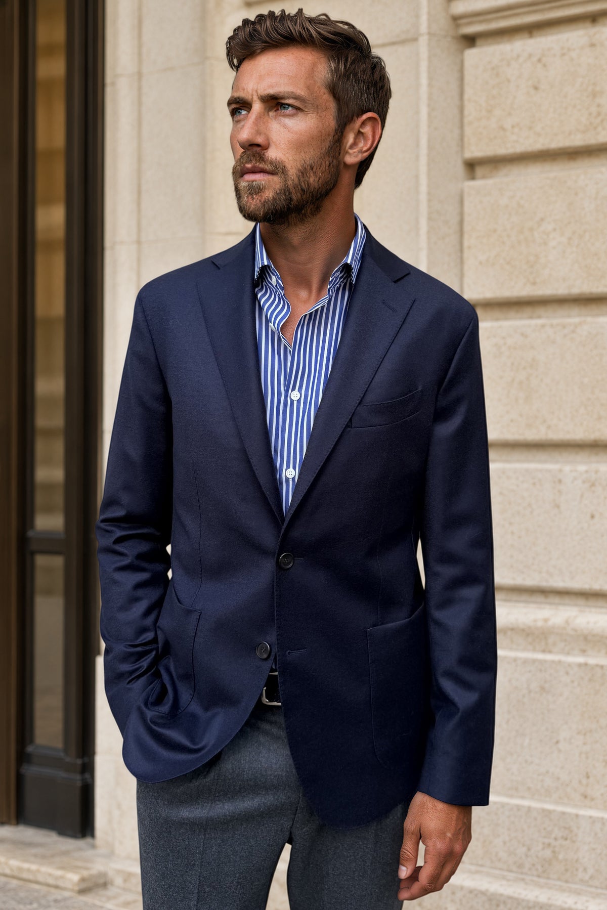 Veste Gostev tissu en laine et cachemire Loro Piana - Marine-VESTE BLAZER HOMME-Curling-Paris