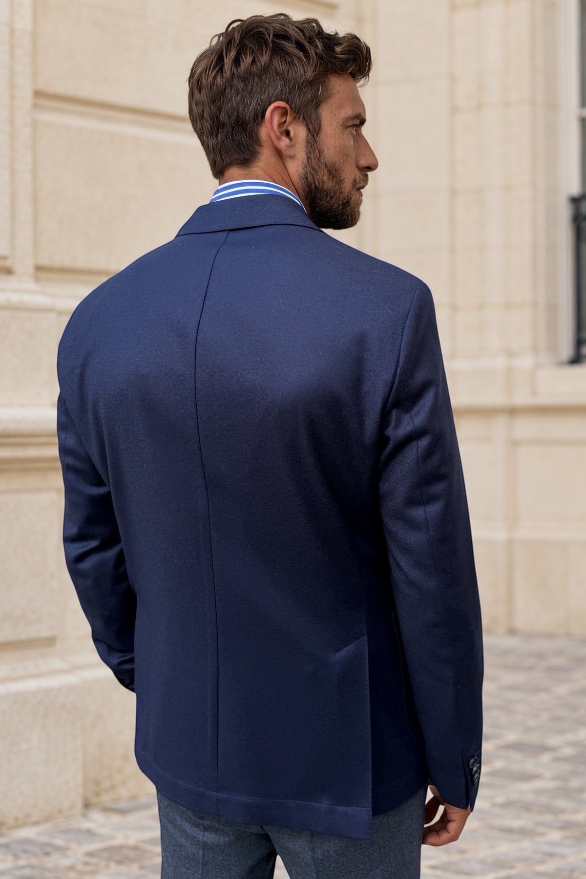 Veste Gostev tissu en laine et cachemire Loro Piana - Marine-VESTE BLAZER HOMME-Curling-Paris