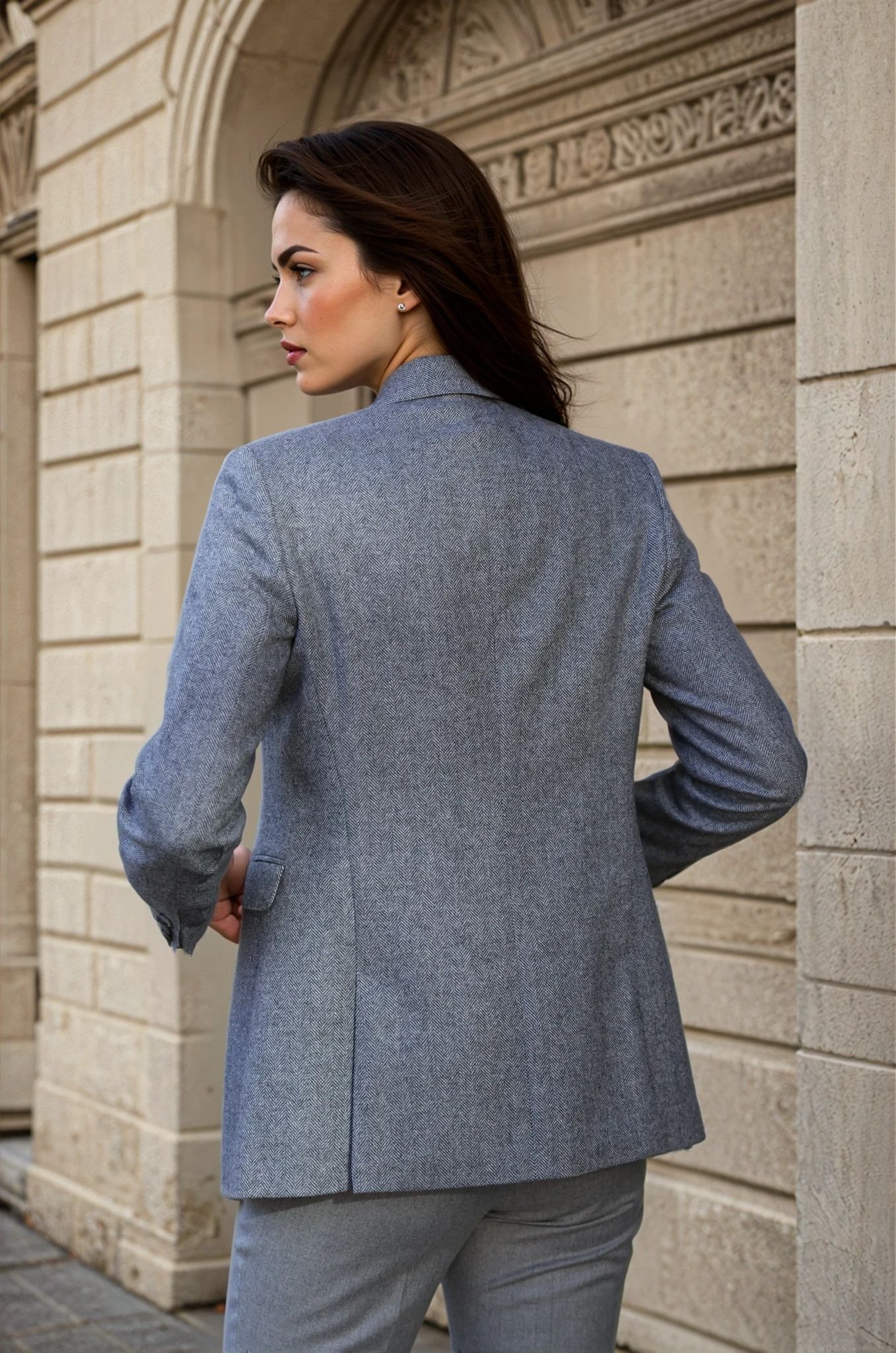 Veste Isabel 100% laine vierge - Chevron Gris-VESTE BLAZER FEMME-Curling-Paris