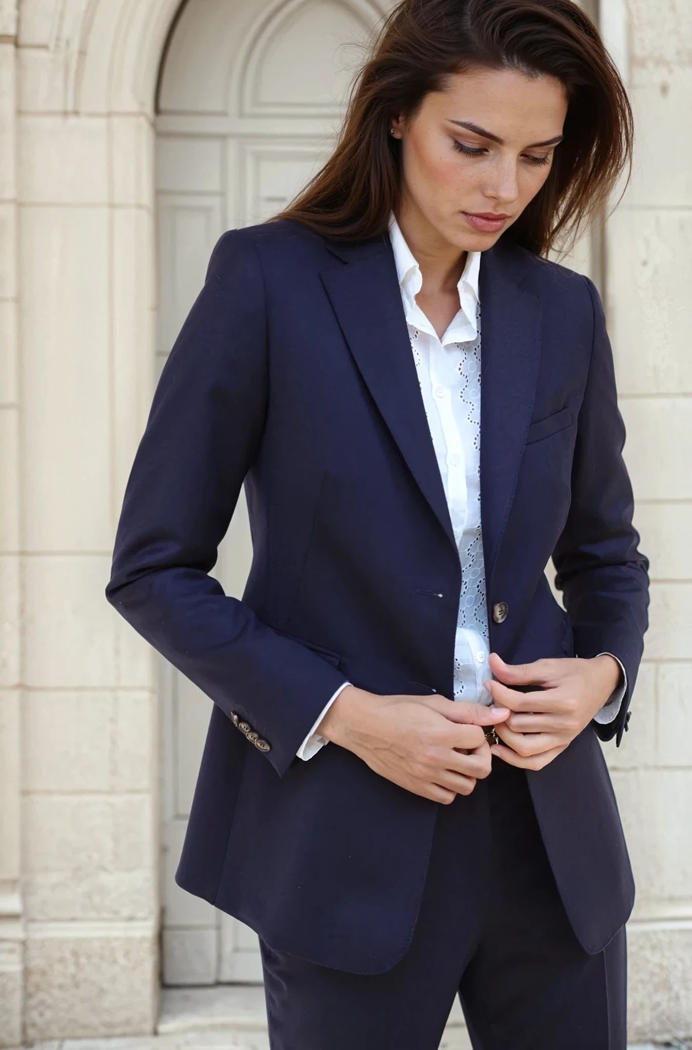 Veste Isabel en flanelle 100% laine vierge - Marine-VESTE BLAZER FEMME-Curling-Paris