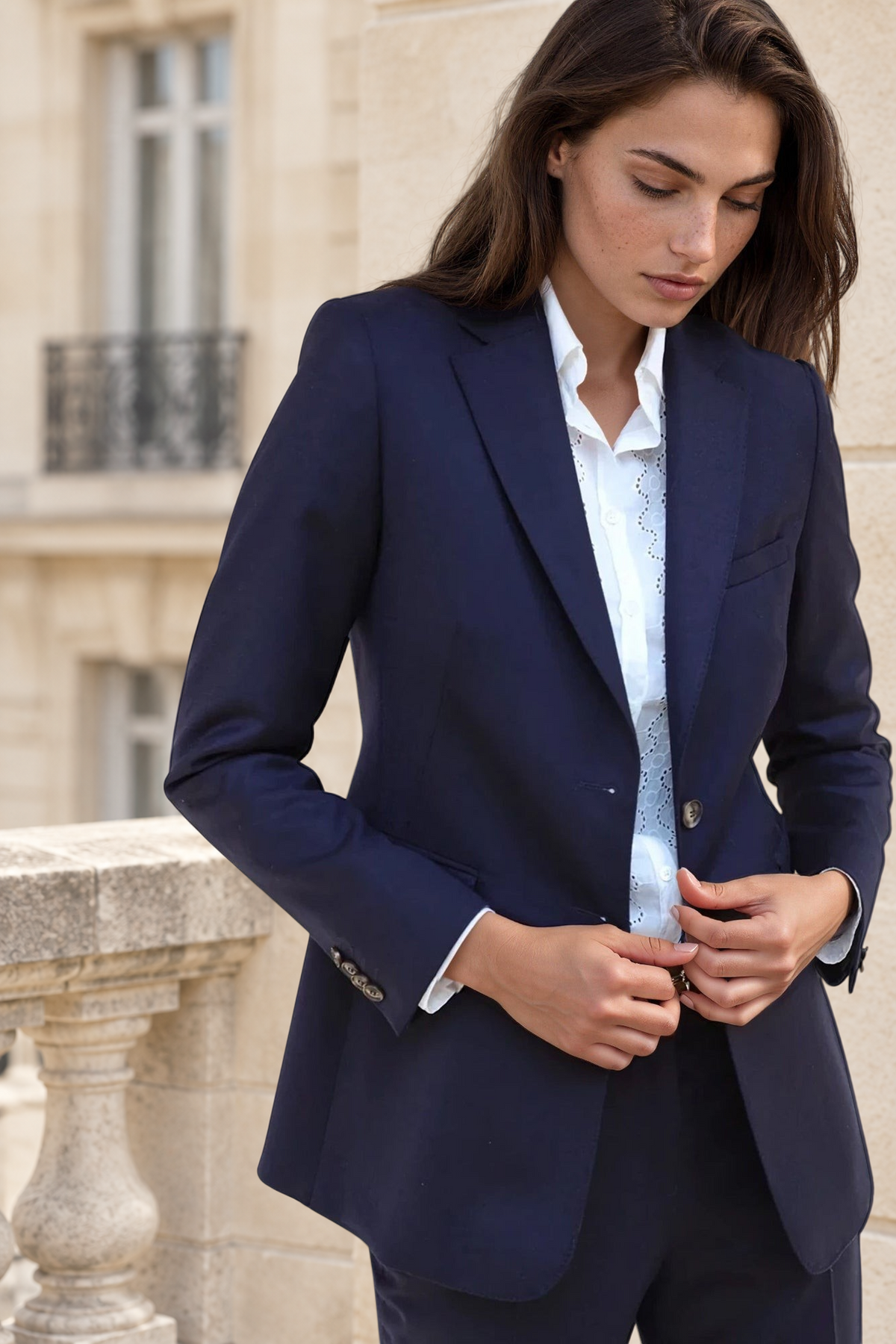 Veste Isabel en flanelle 100% laine vierge - Marine-VESTE BLAZER FEMME-Curling-Paris