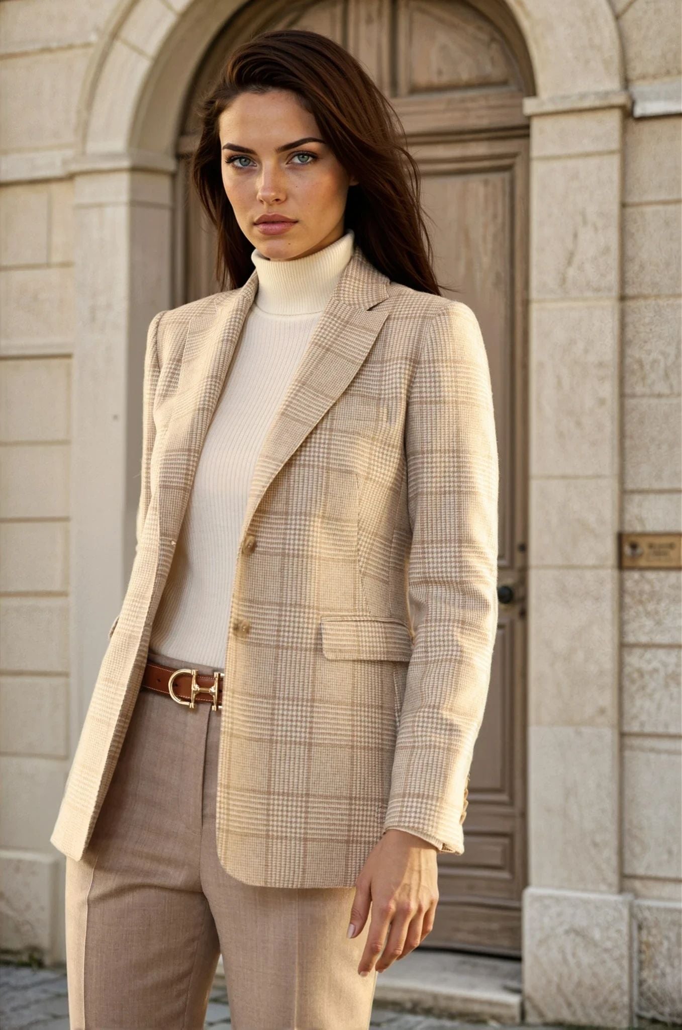 Veste Isabel en laine vierge - Prince de Galles Camel-VESTE BLAZER FEMME-Curling-Paris