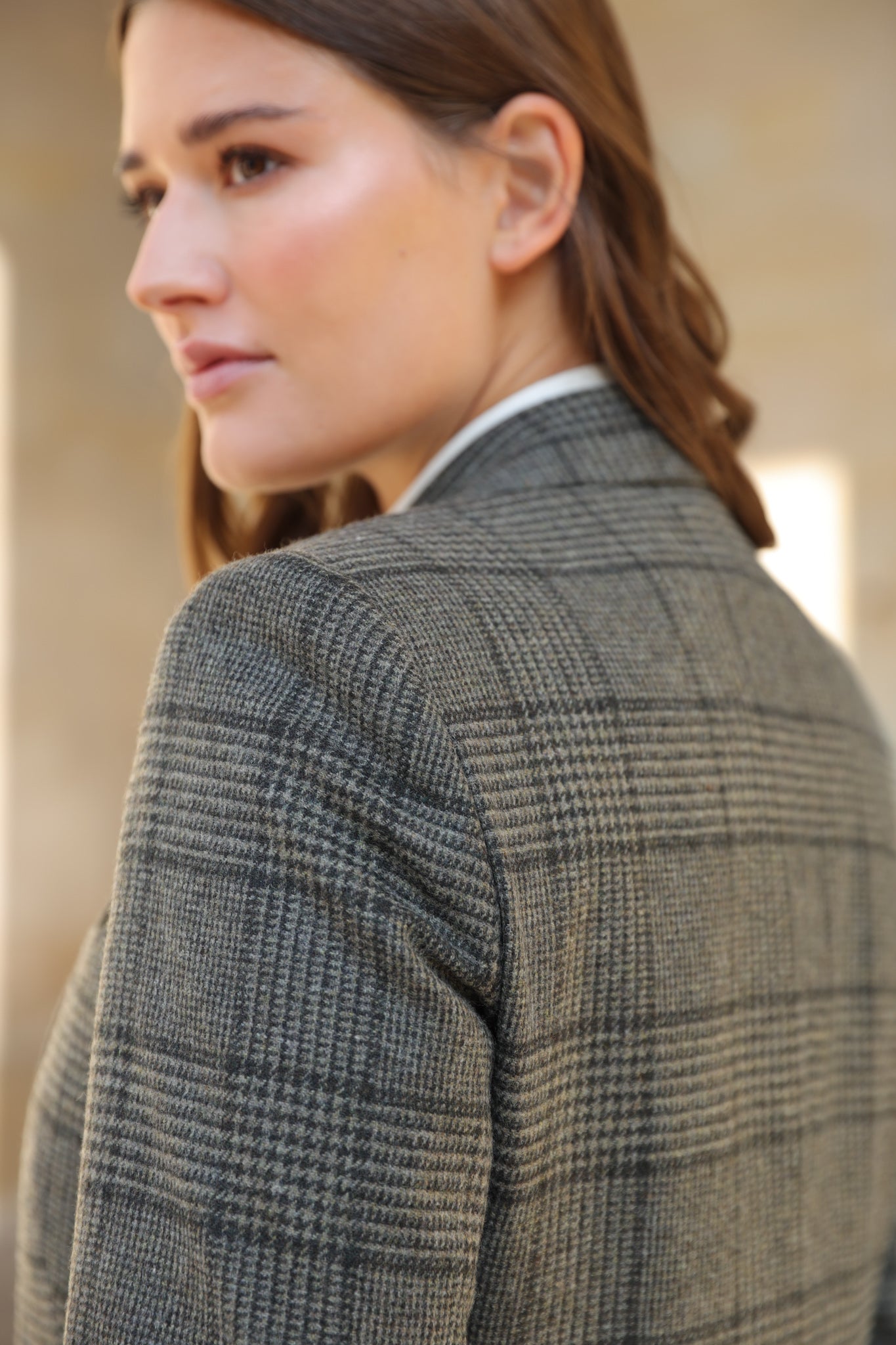 Veste Isabel en laine vierge - Prince de Galles Kaki-VESTE BLAZER FEMME-Curling-Paris