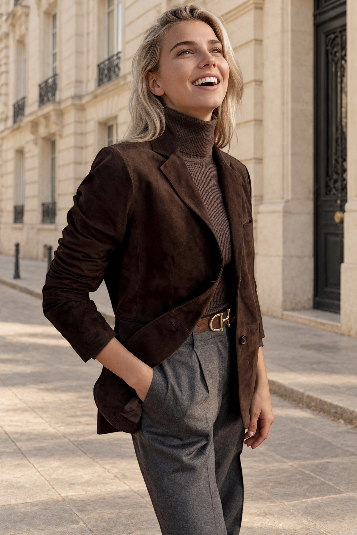 Veste Laura en chèvre velours - Marron-VESTE BLAZER FEMME-Curling-Paris