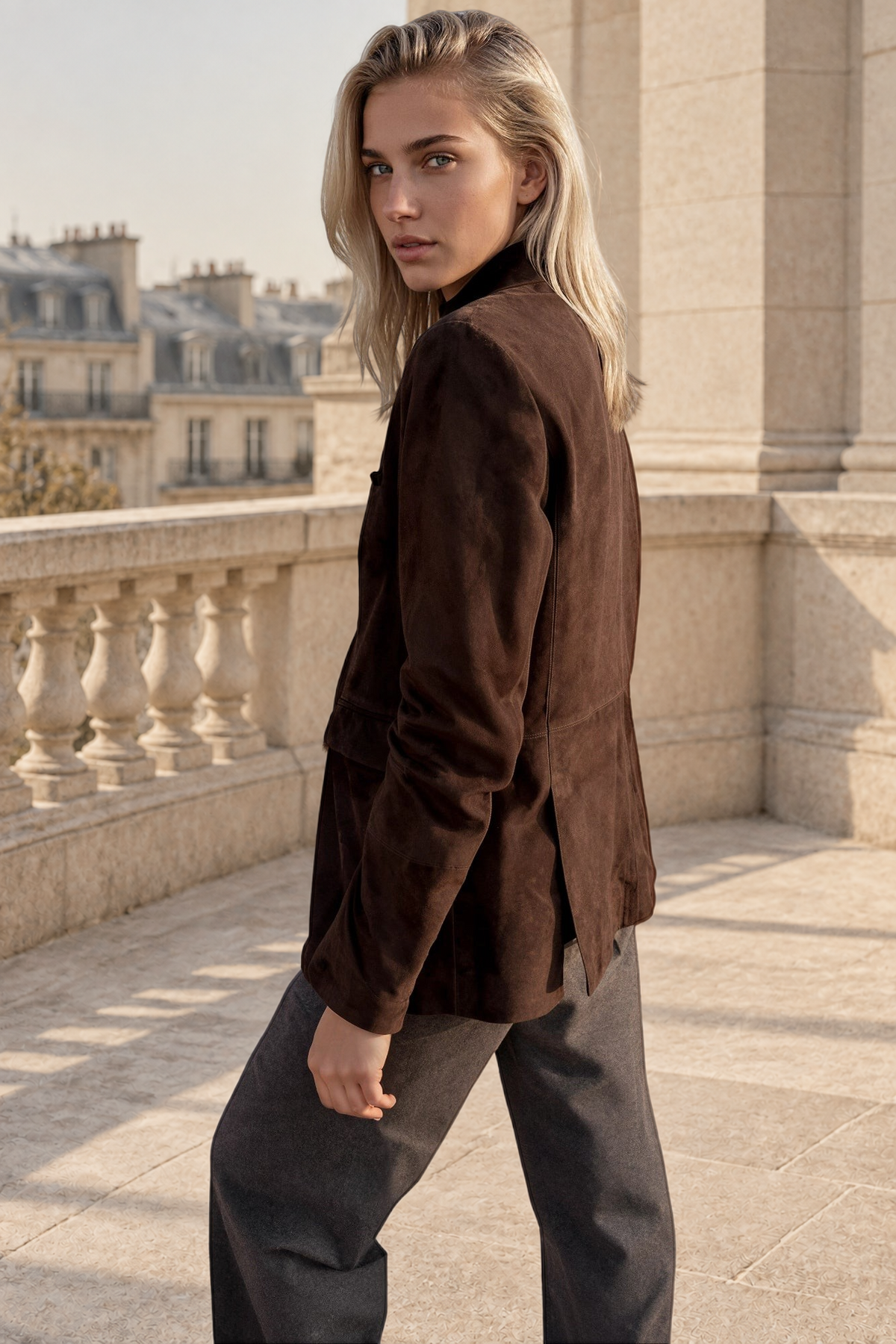 Veste Laura en chèvre velours - Marron-VESTE BLAZER FEMME-Curling-Paris