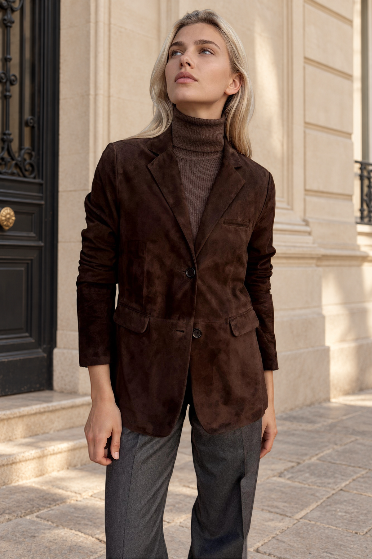 Veste Laura en chèvre velours - Marron-VESTE BLAZER FEMME-Curling-Paris