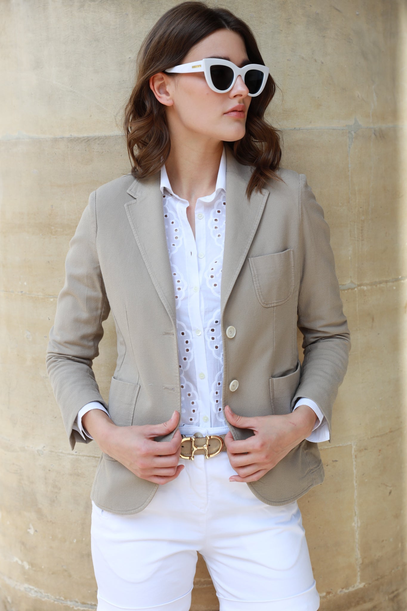 Veste Margot en coton Di Sondrio - Beige-VESTE BLAZER FEMME-Curling-Paris