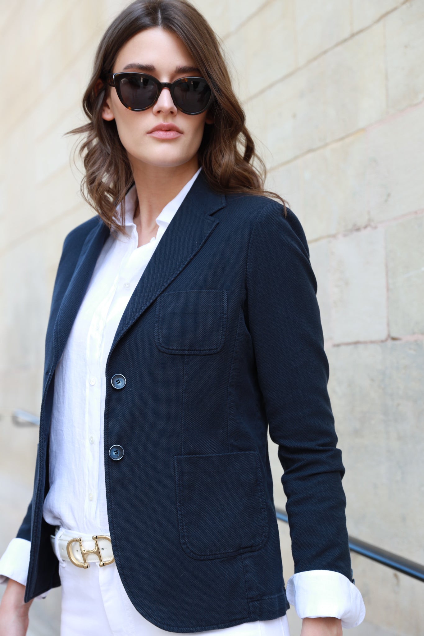 Veste Margot en coton Di Sondrio - Marine-VESTE BLAZER FEMME-Curling-Paris