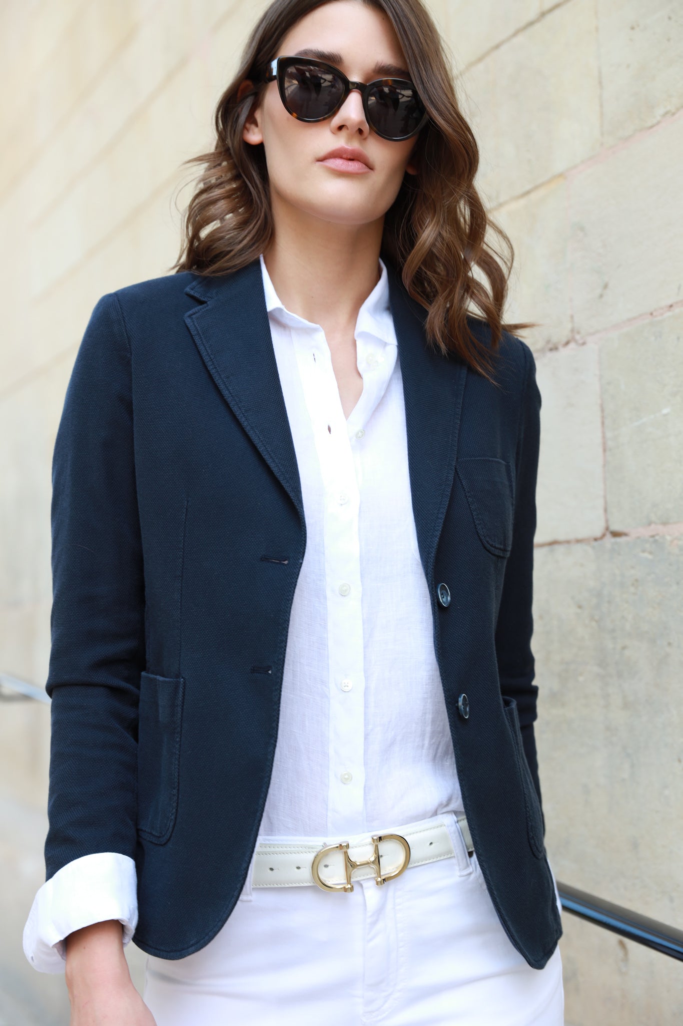 Veste Margot en coton Di Sondrio - Marine-VESTE BLAZER FEMME-Curling-Paris