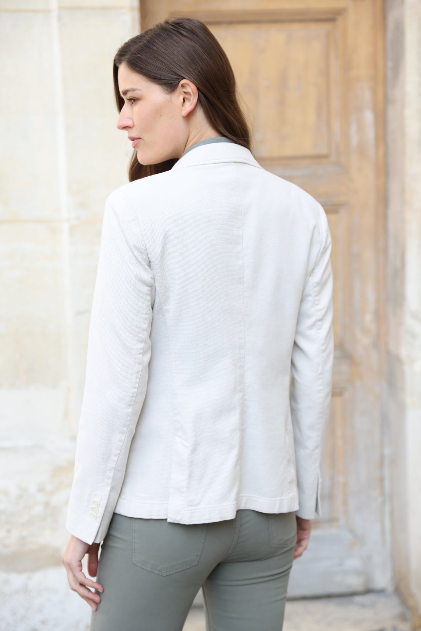 Veste Margot en coton stretch Di Sondrio - Ecru-VESTE BLAZER FEMME-Curling-Paris