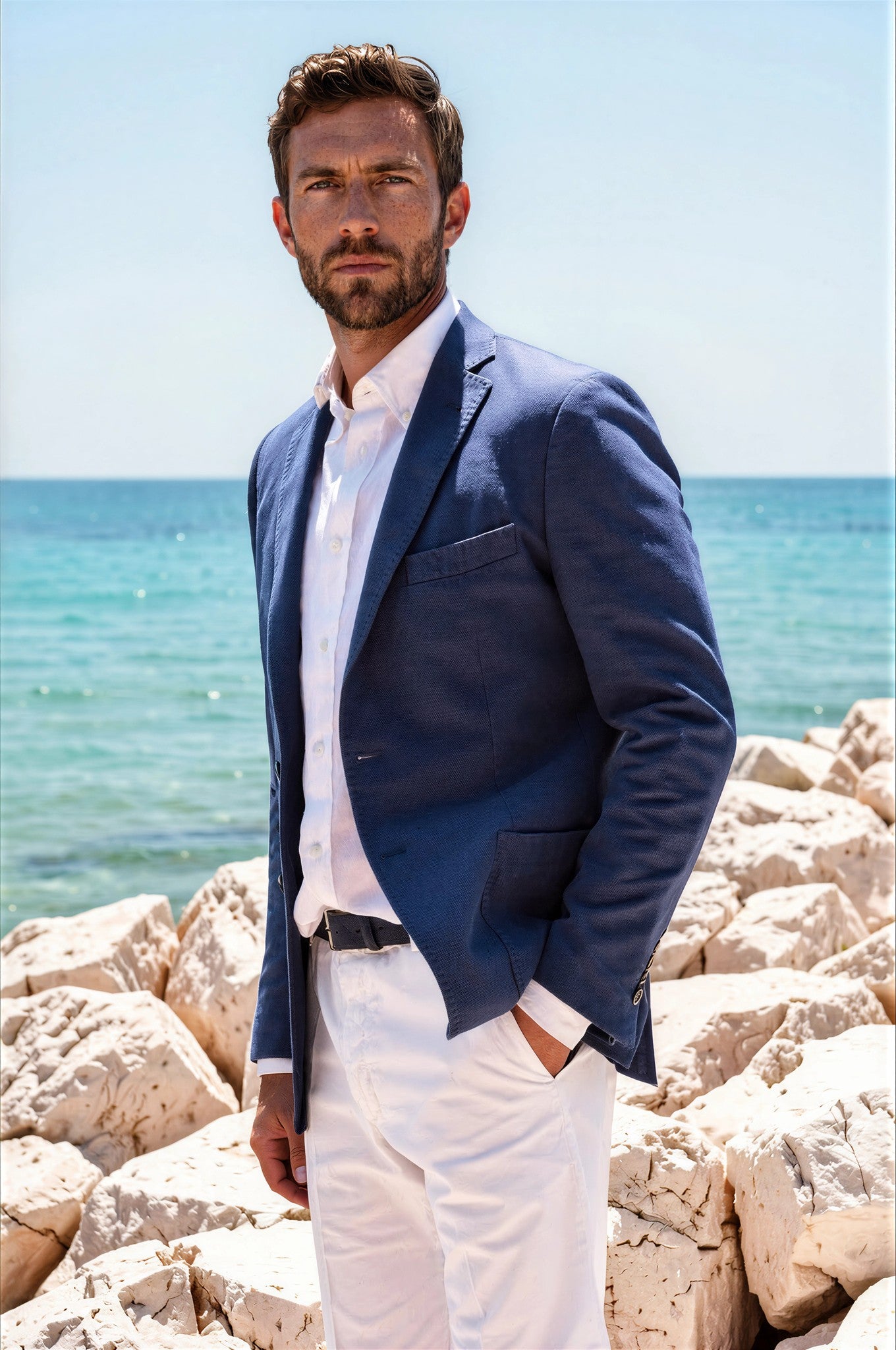 Veste Ralph déstructurée en coton Di Sondrio - Bleu-VESTE BLAZER HOMME-Curling-Paris