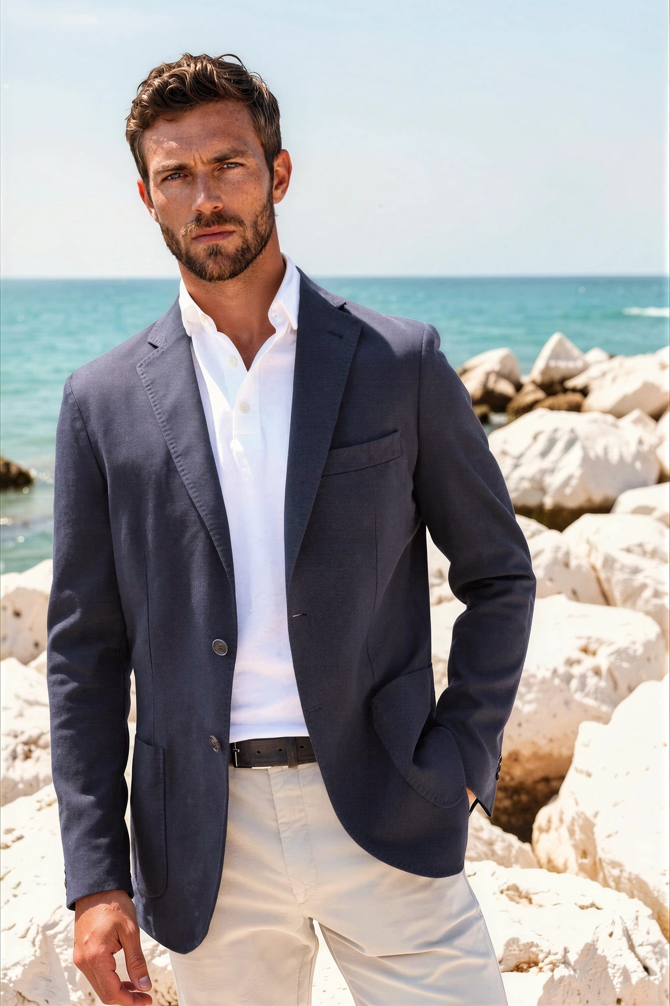 Veste Ralph déstructurée en coton Di Sondrio - Marine-VESTE BLAZER HOMME-Curling-Paris