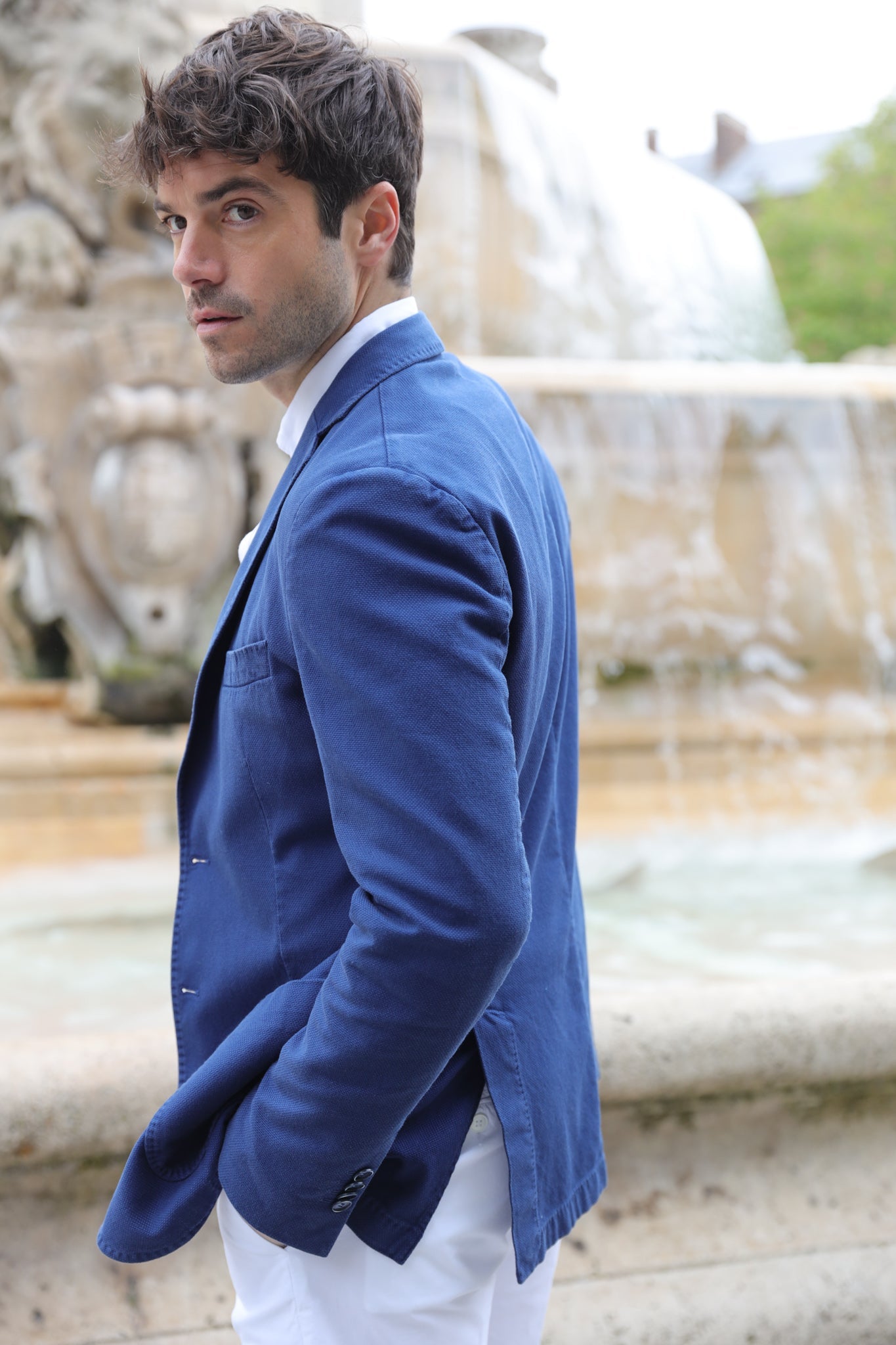 Veste Ralph en coton Di Sondrio - Indigo-VESTE BLAZER HOMME-Curling-Paris