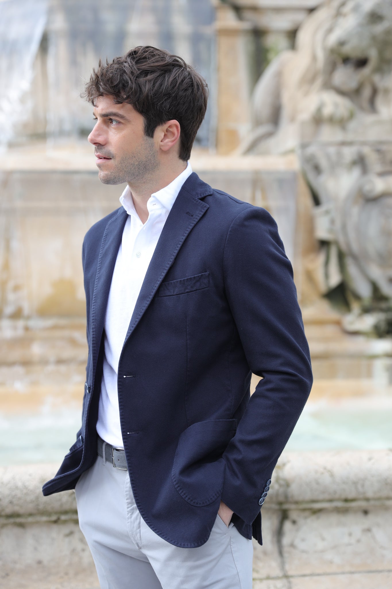 Veste Ralph en coton Di Sondrio - Marine-VESTE BLAZER HOMME-Curling-Paris