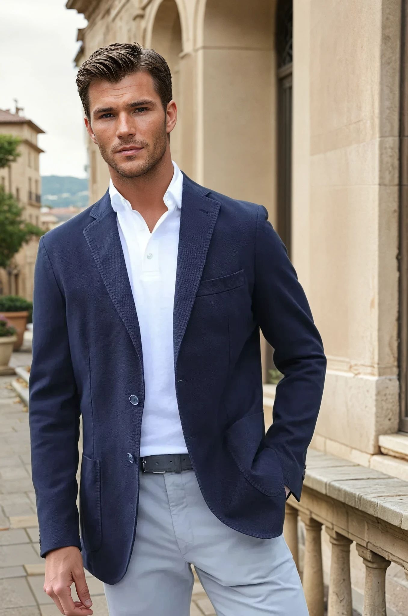 Veste Ralph en coton Di Sondrio - Marine-VESTE BLAZER HOMME-Curling-Paris
