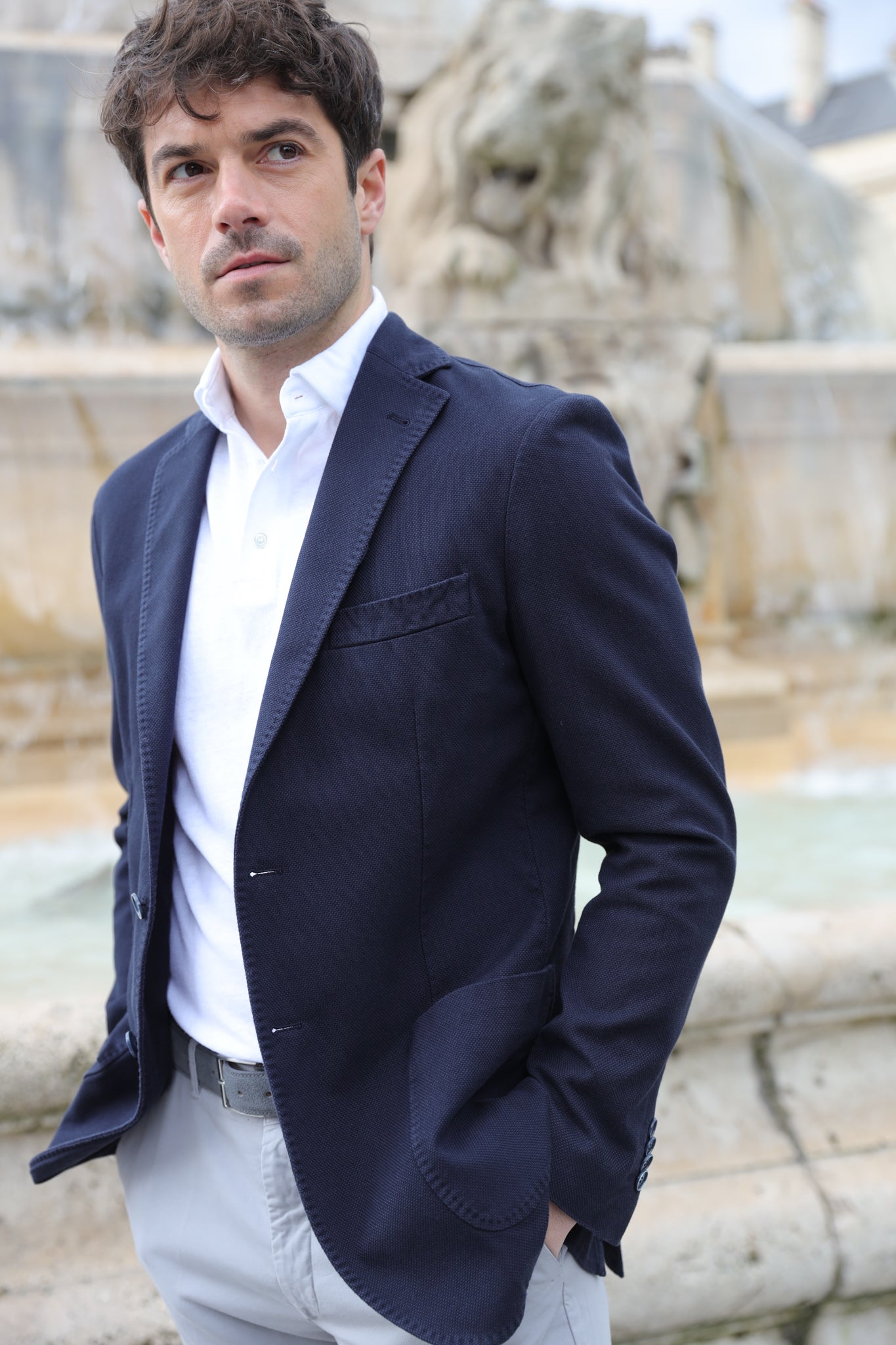 Veste Ralph en coton Di Sondrio - Marine-VESTE BLAZER HOMME-Curling-Paris