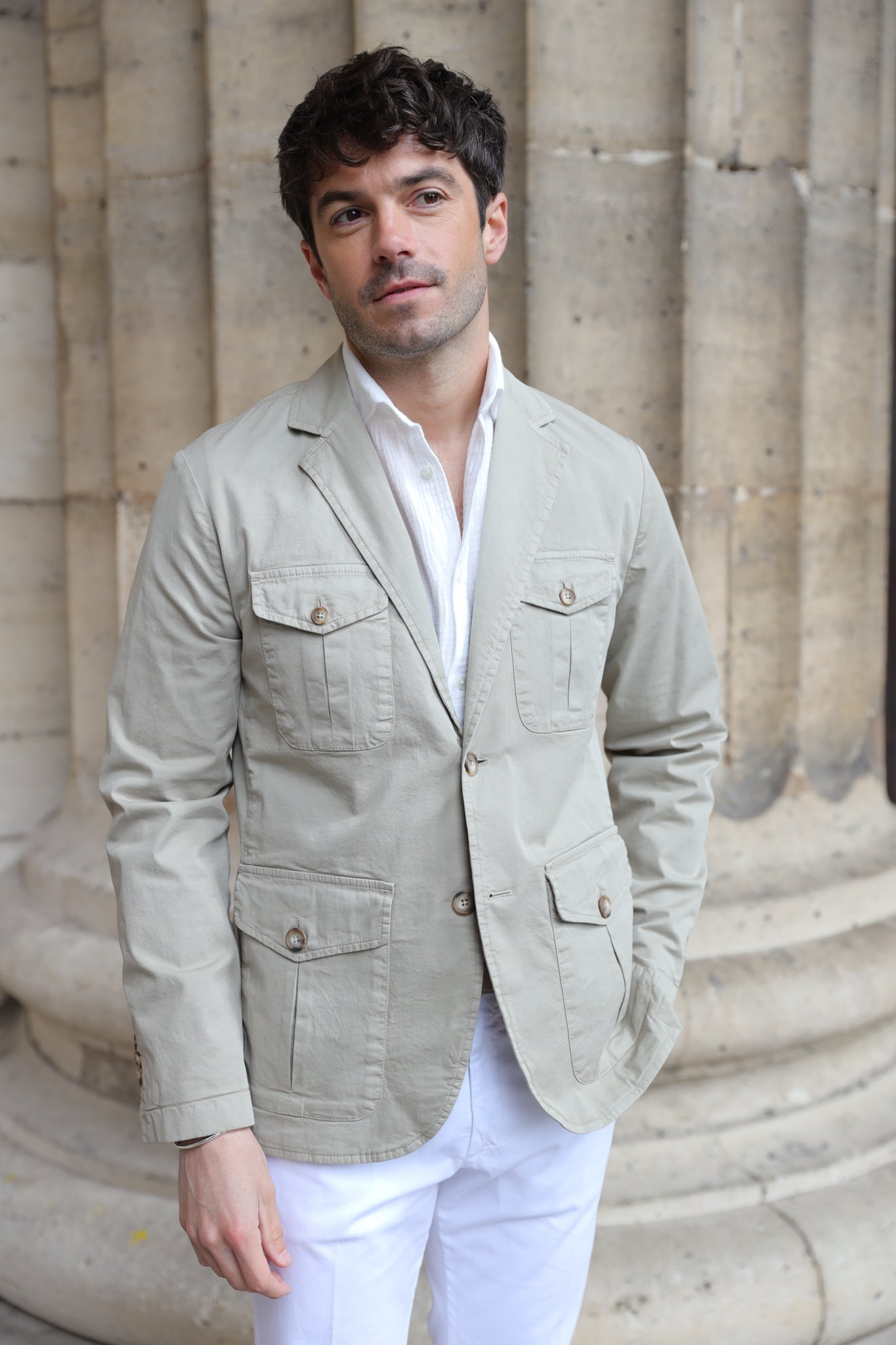 Veste Saharienne Leon en coton stretch - Beige