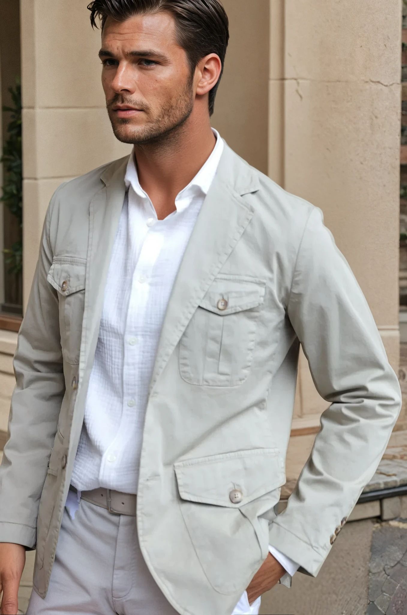 Veste Saharienne Leon en coton stretch - Beige-VESTE BLAZER HOMME-Curling-Paris