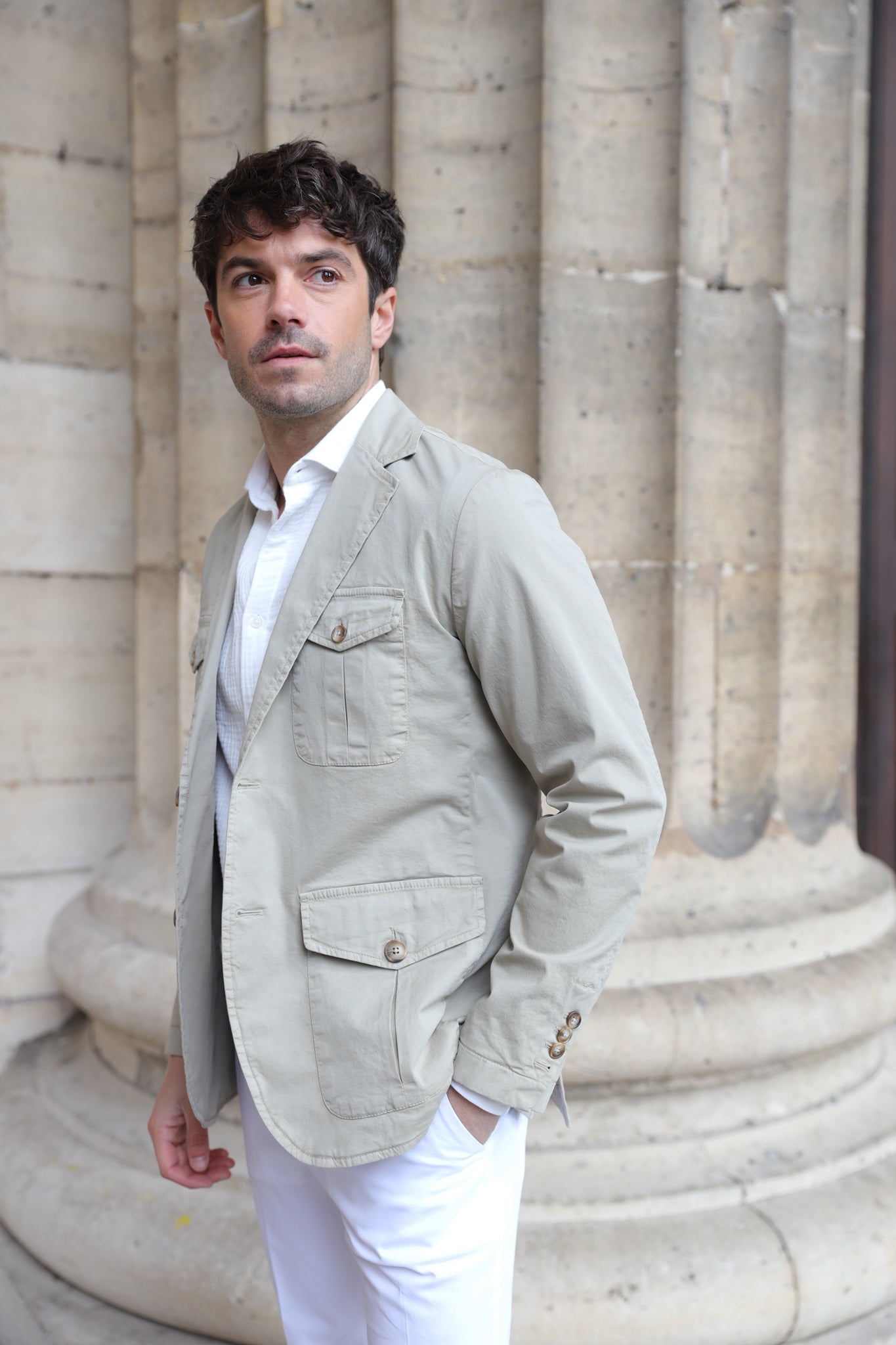 Veste Saharienne Leon en coton stretch - Beige-VESTE BLAZER HOMME-Curling-Paris