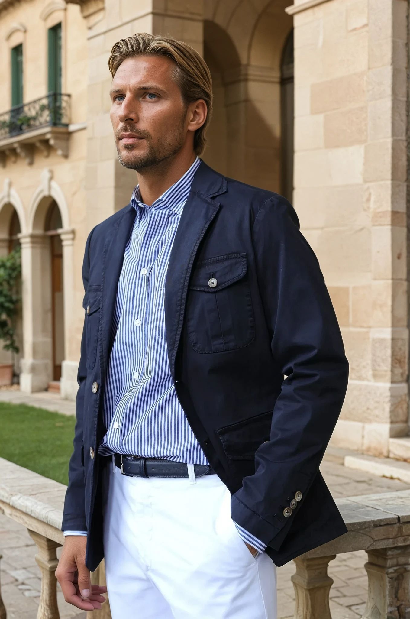 Veste Saharienne Leon en coton stretch - Marine-VESTE BLAZER HOMME-Curling-Paris