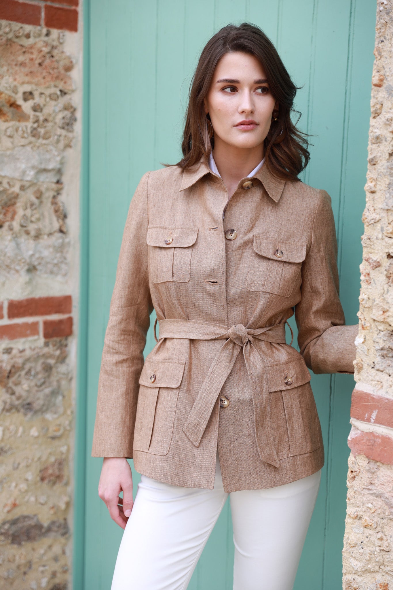 Veste Saharienne en lin Caramel-VESTE BLAZER FEMME-Curling-Paris