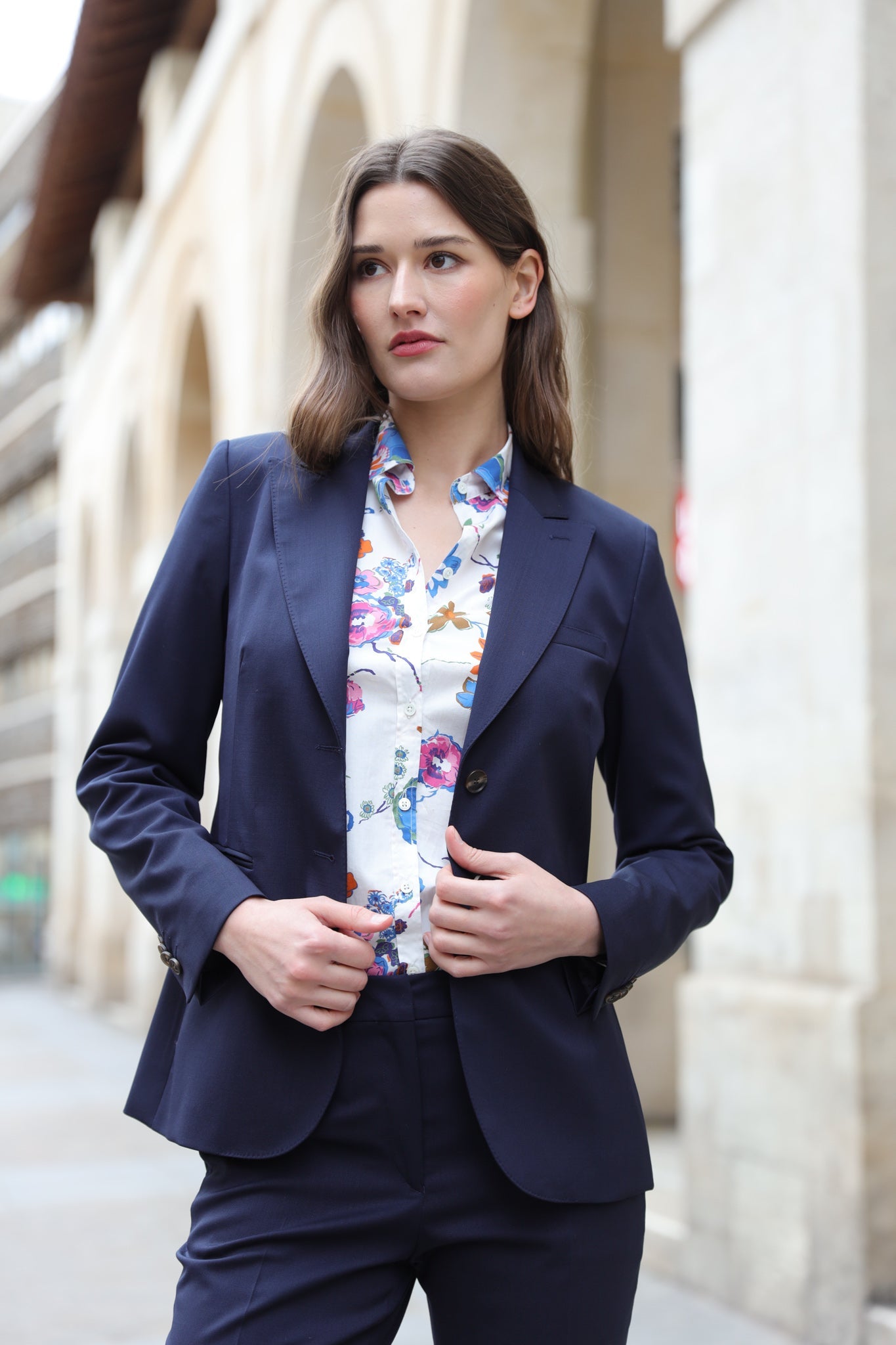 Veste Solange en laine stretch Super 100 - Marine-VESTE BLAZER FEMME-Curling-Paris